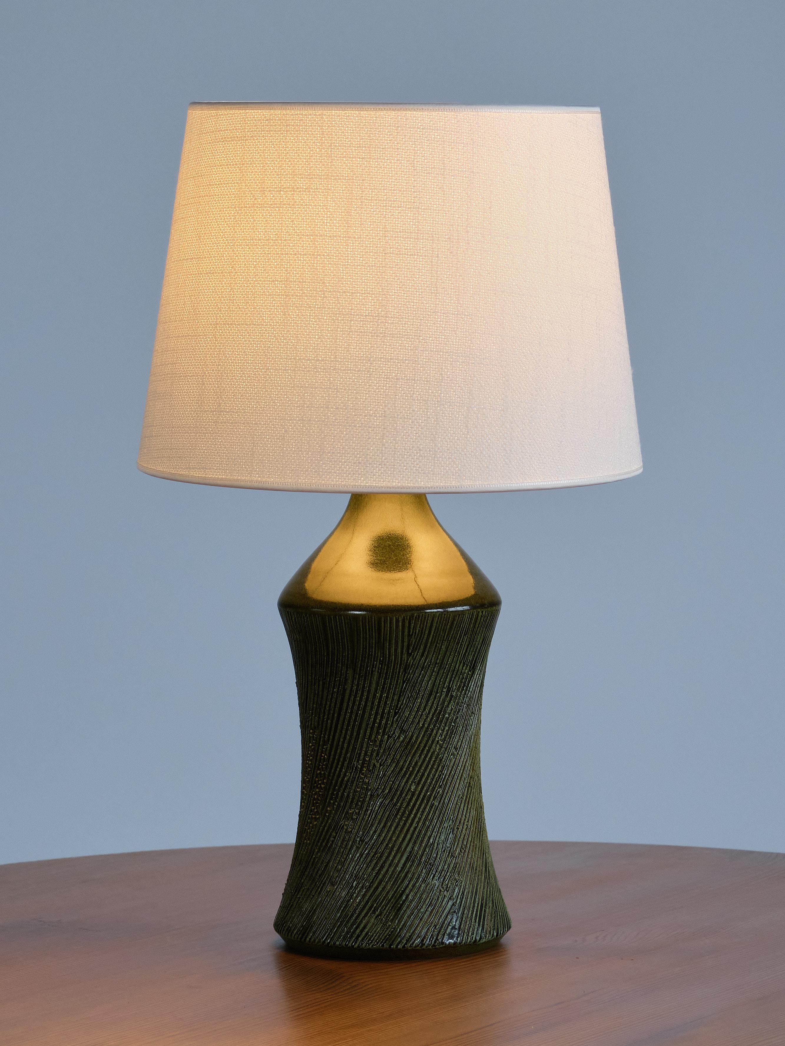Henry Brandi Green Ceramic Table Lamp, Brandi Vejbystrand, Sweden, 1960s For Sale 2
