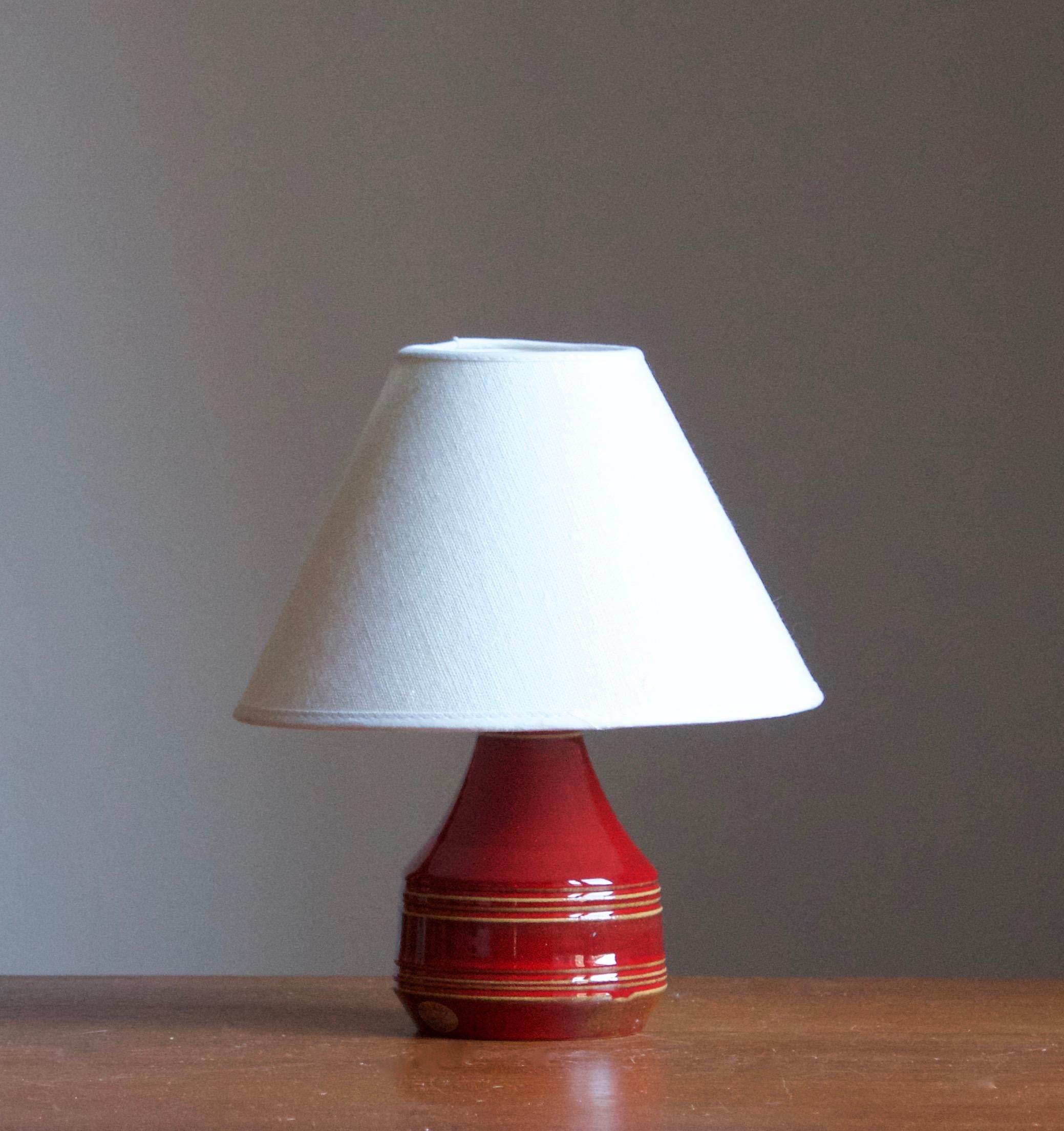 A stoneware table lamp designed by Henry Brandi, and produced by his own firm, Brandi Vejbystrand, Sweden, 1960s. Marked and labeled. 

Stated dimensions exclude lamsphade. Height includes socket. Sold without lampshade

Other lighting designers