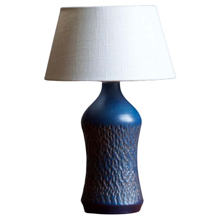 Henry Brandi, Table Lamp, Blue Glazed Stoneware, Vejbystrand, Sweden, 1960s For Sale