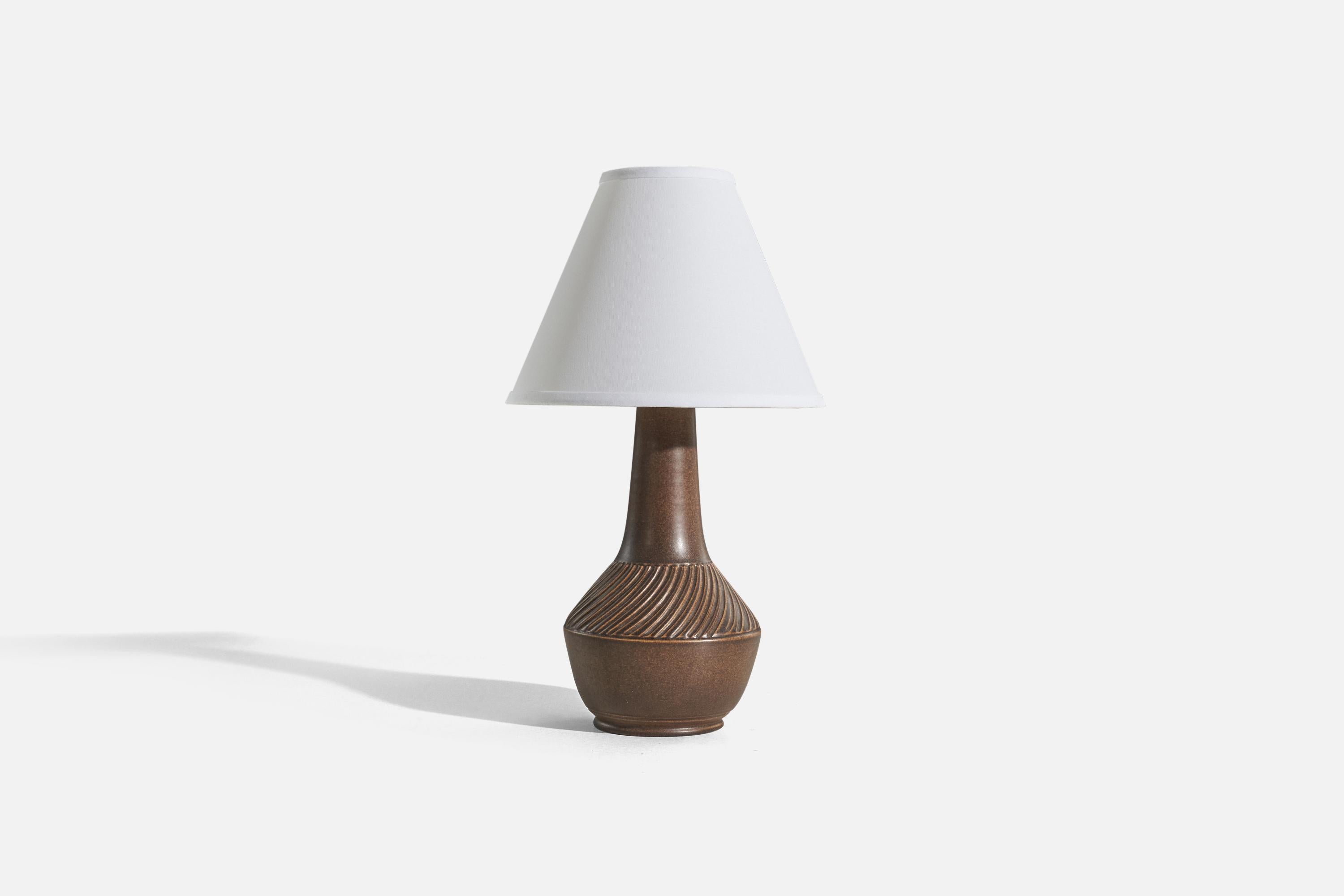 Mid-Century Modern Henry Brandi, Table Lamp, Brown-Glazed Stoneware, Vejbystrand Sweden, 1960s For Sale