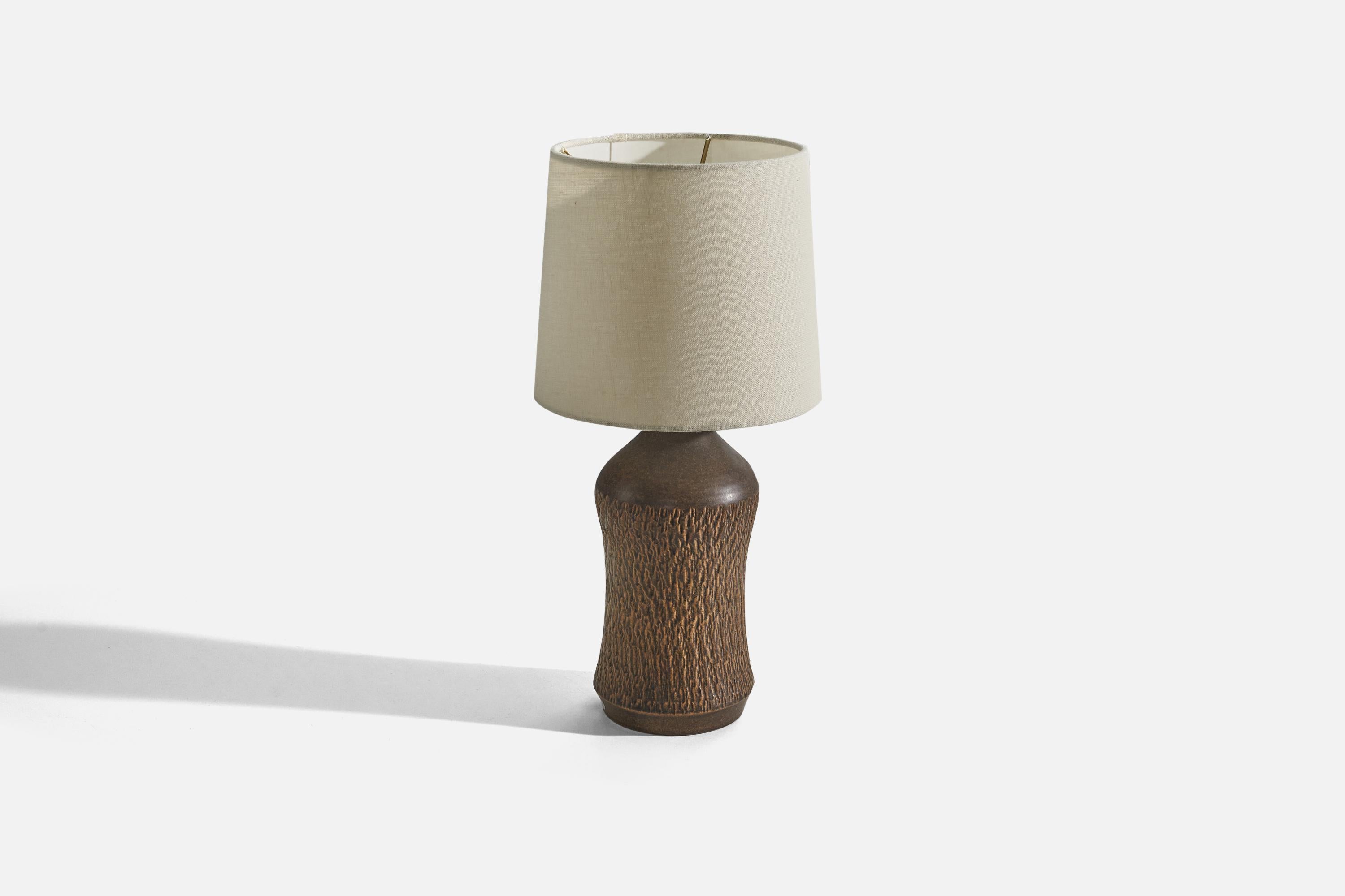 Mid-Century Modern Henry Brandi, Table Lamp, Brown-Glazed Stoneware, Vejbystrand Sweden, 1960s For Sale