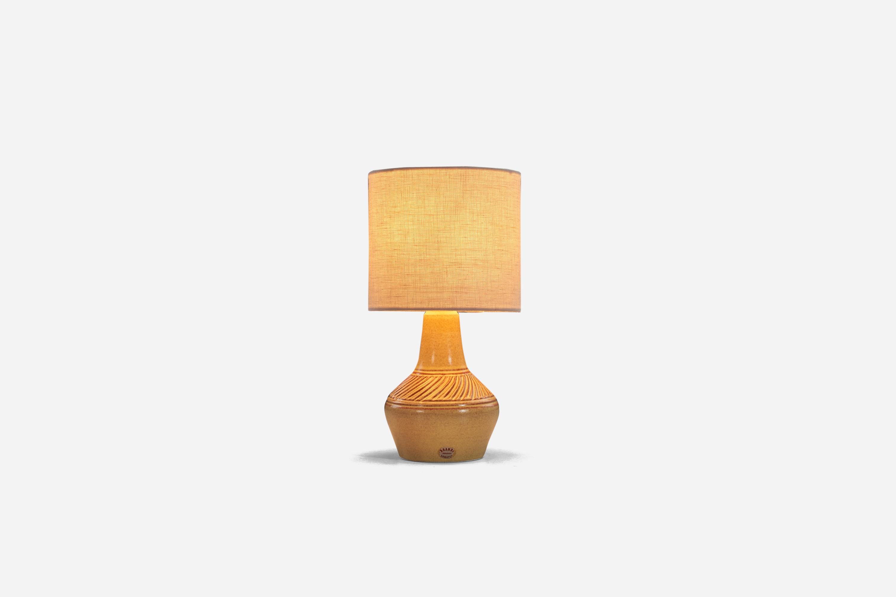 Swedish Henry Brandi, Table Lamp, Cream-Glazed Stoneware, Vejbystrand Sweden, 1960s For Sale