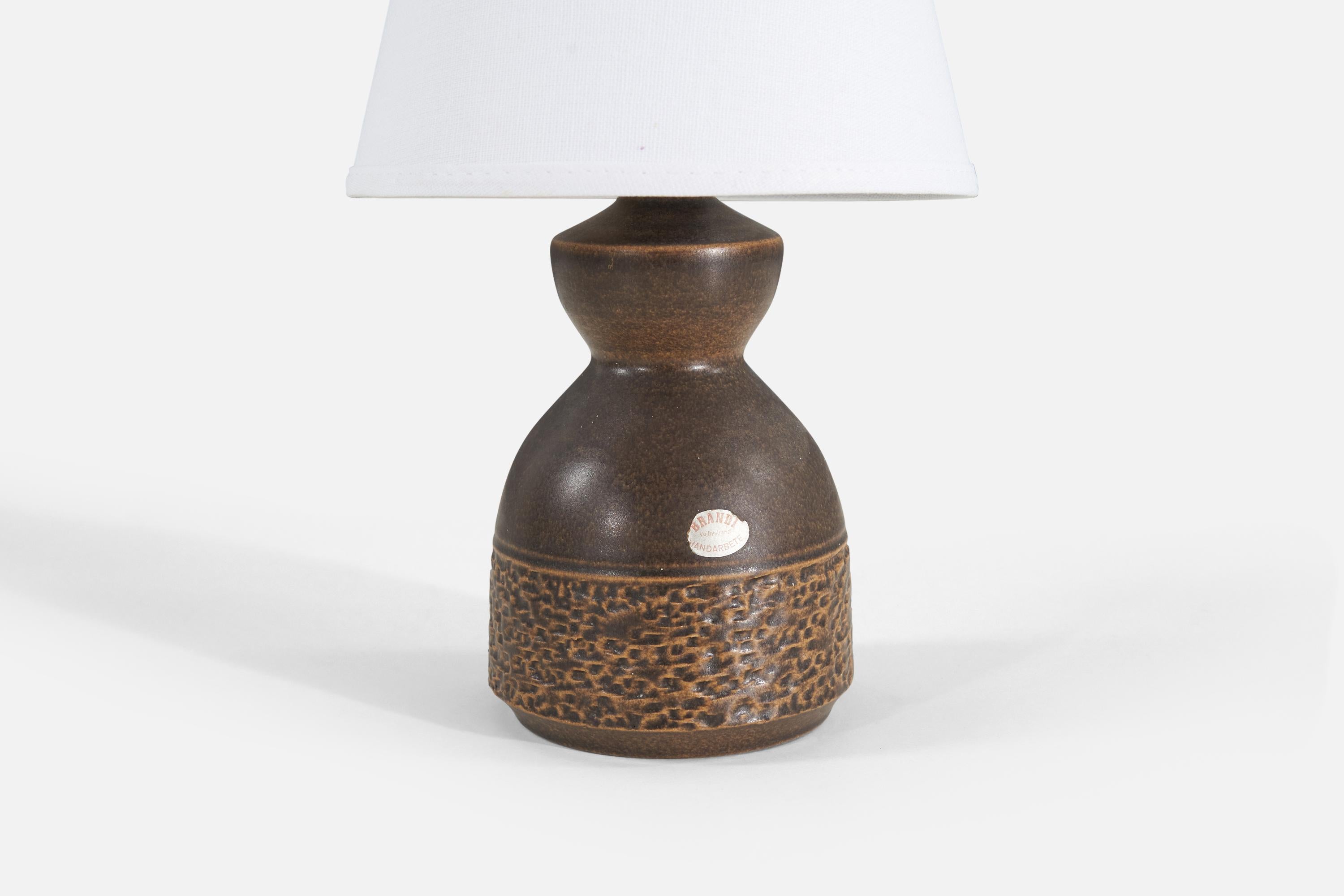 Swedish Henry Brandi, Table Lamp, Glazed Stoneware, Vejbystrand Sweden, 1960s For Sale