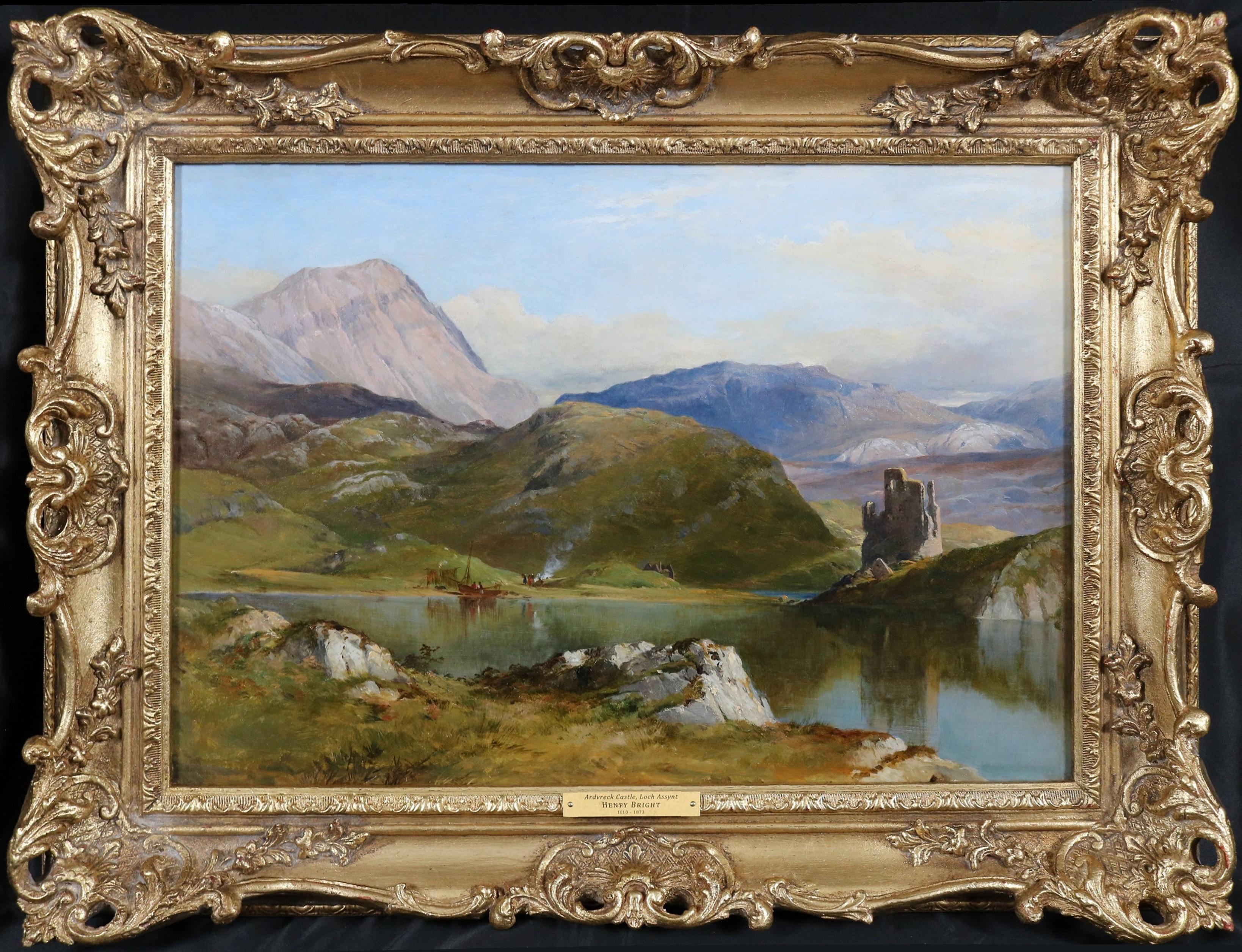 Henry Bright Landscape Painting – Ardvreck Castle, Loch Assynt - Ölgemälde einer schottischen Landschaft aus dem 19.