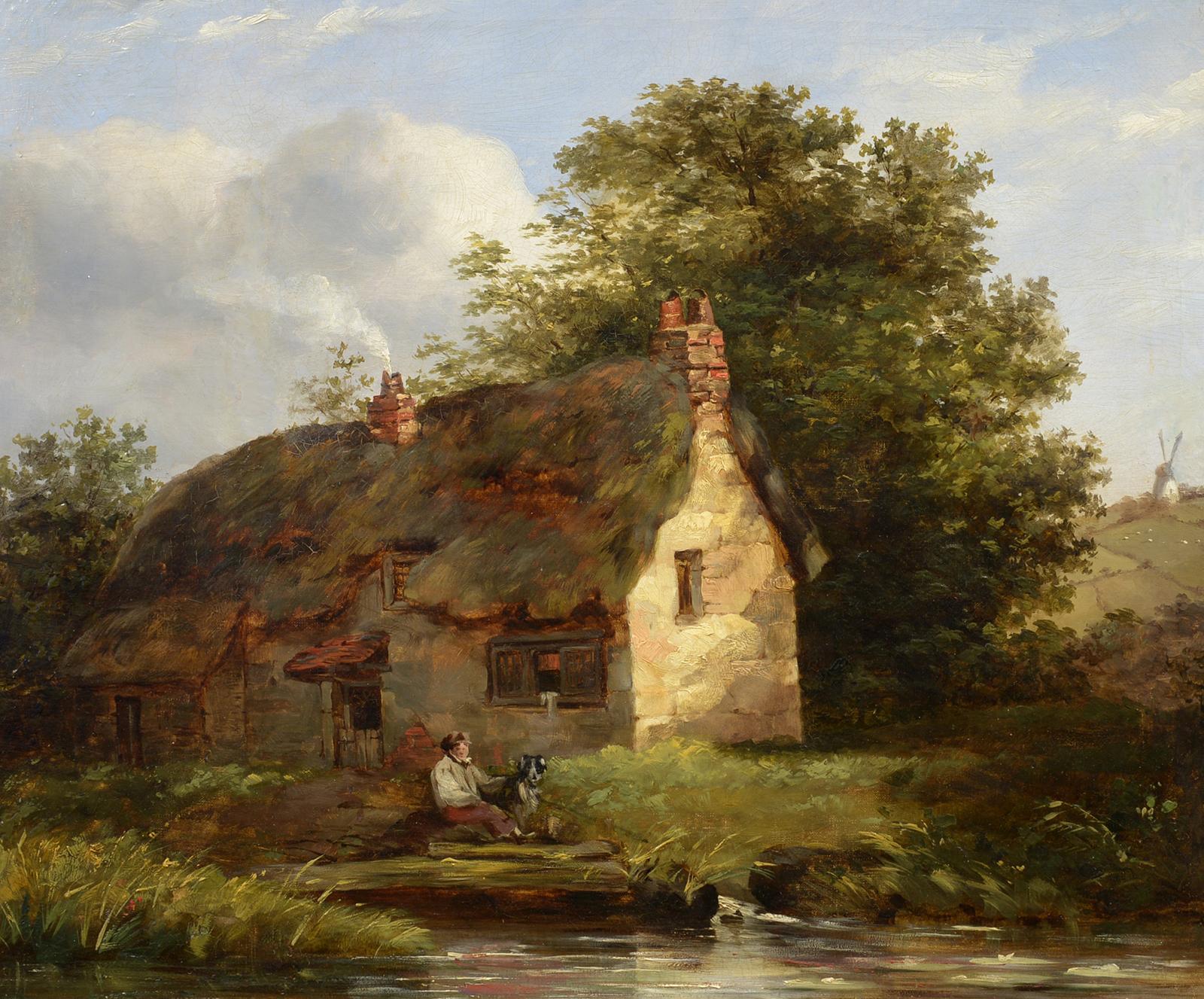 Henry Bright "Norwich Cottage," British, Norwich Castle Museum, boy and his dog, oil painting