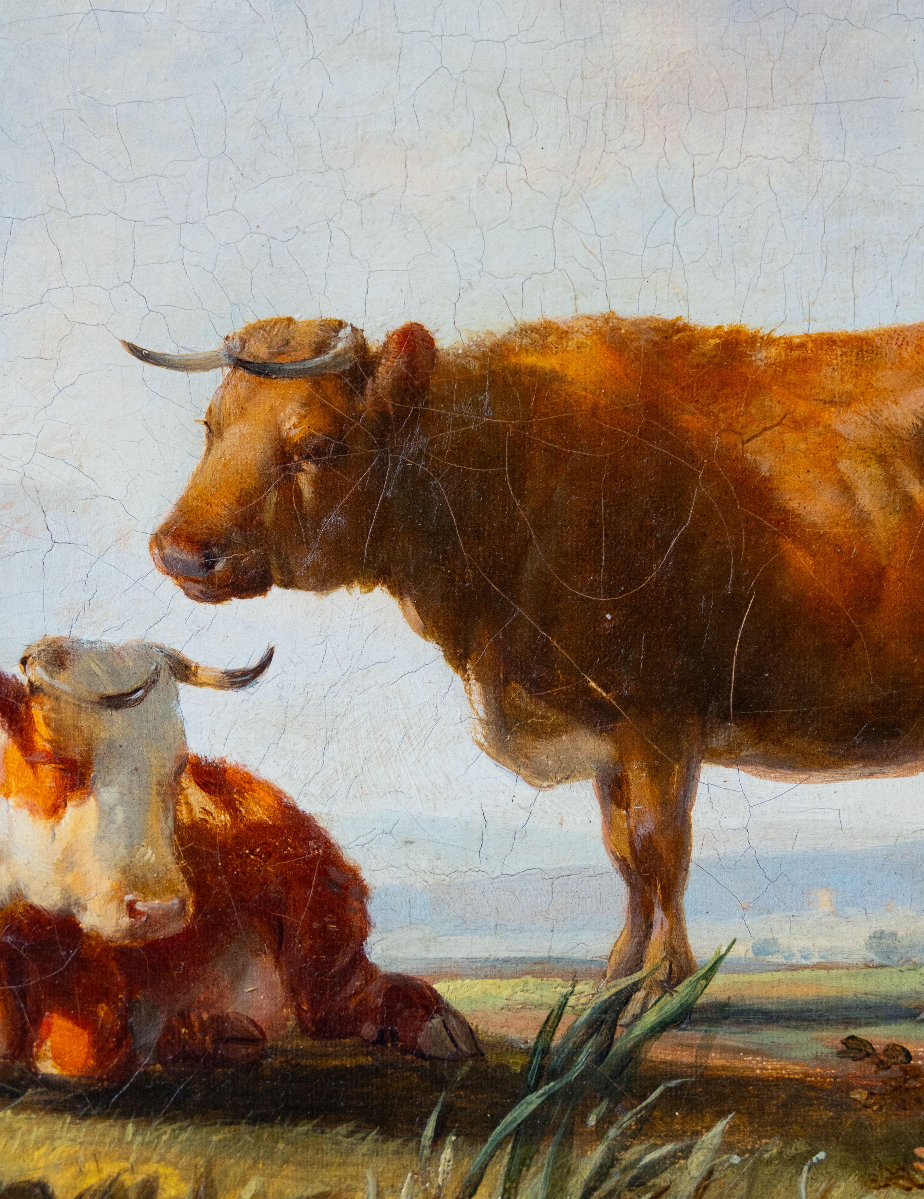 A Milkmaid and cows - Brown Figurative Painting by Henry Brittan Willis