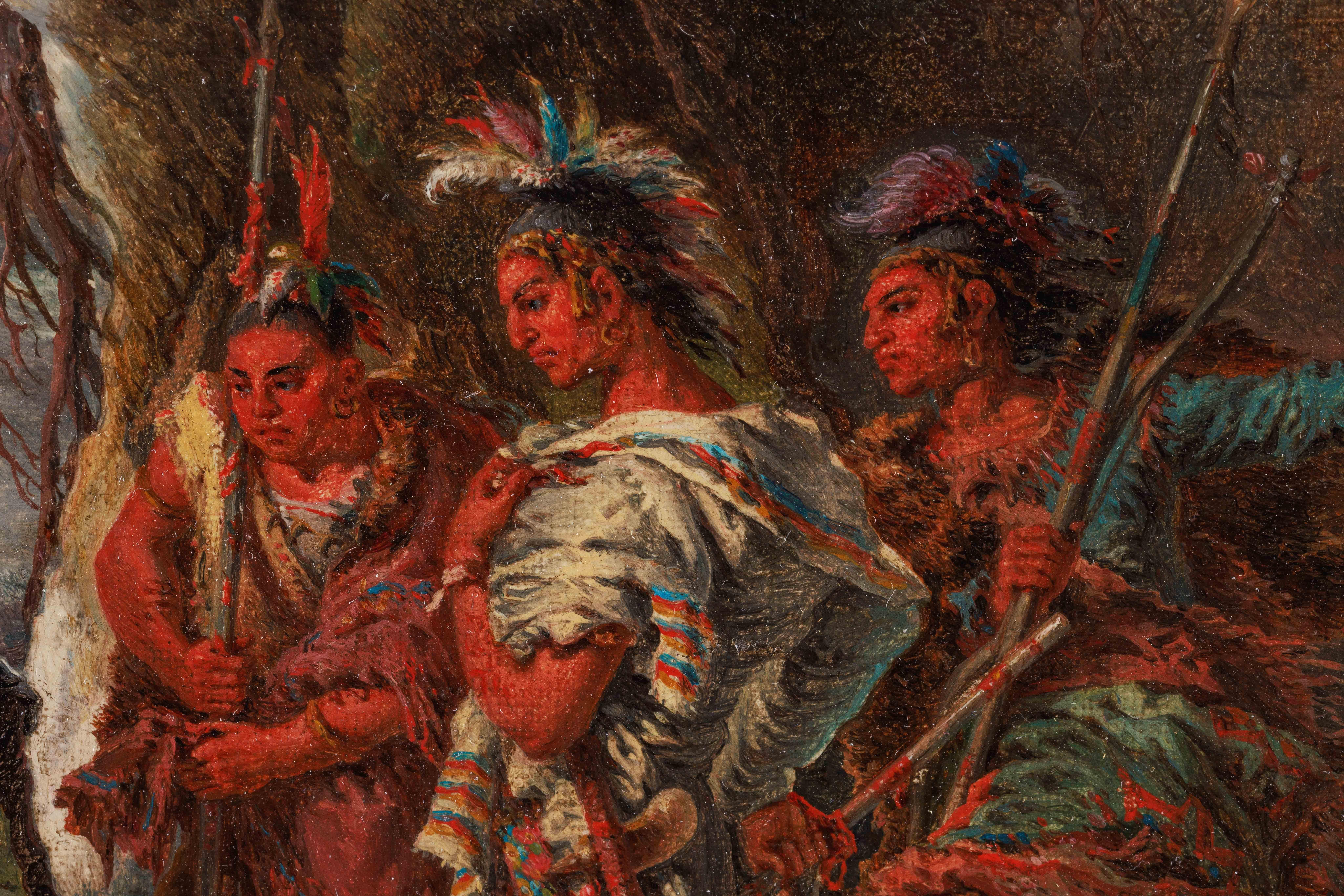A Rare Oil Painting Of Roger Williams And The Pequot Tribe, C. 1860 10
