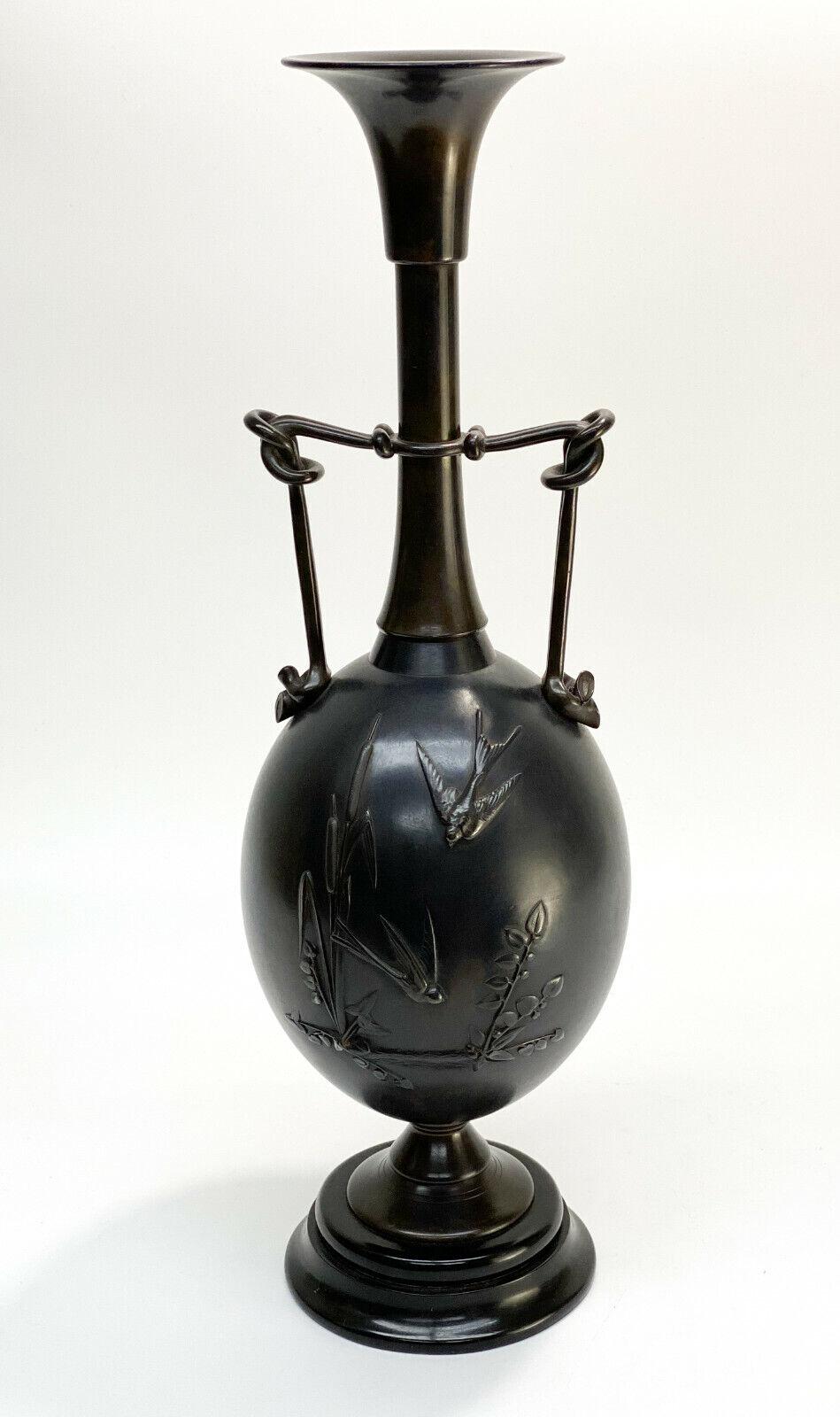 19th Century Henry Cahieux Barbedienne French Patinated Bronze Japonism Twin Handled Urn For Sale