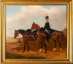 Le 15{}e{} Hussars du roi : deux chargés, l'un avec un officier debout,