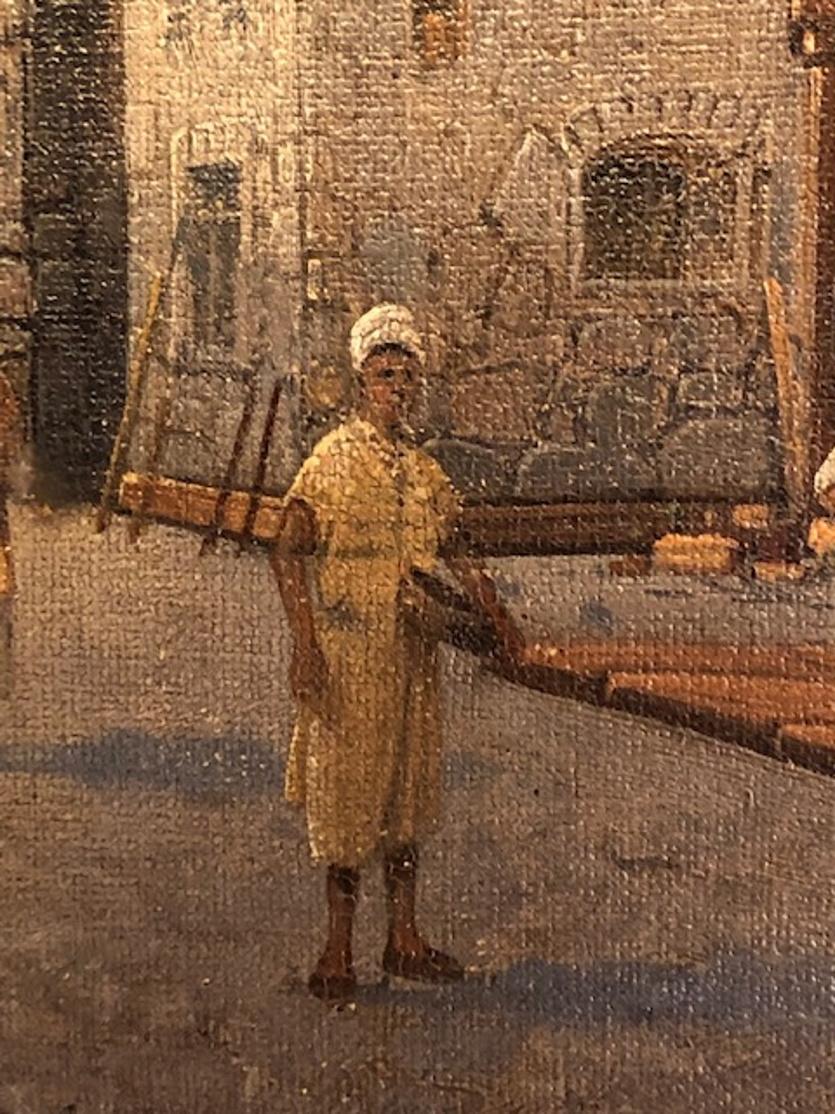 Francese Henry Carnier, Scena di strada orientale di Medina, dipinto originale in bianco e nero, 1880 ca. 1880s