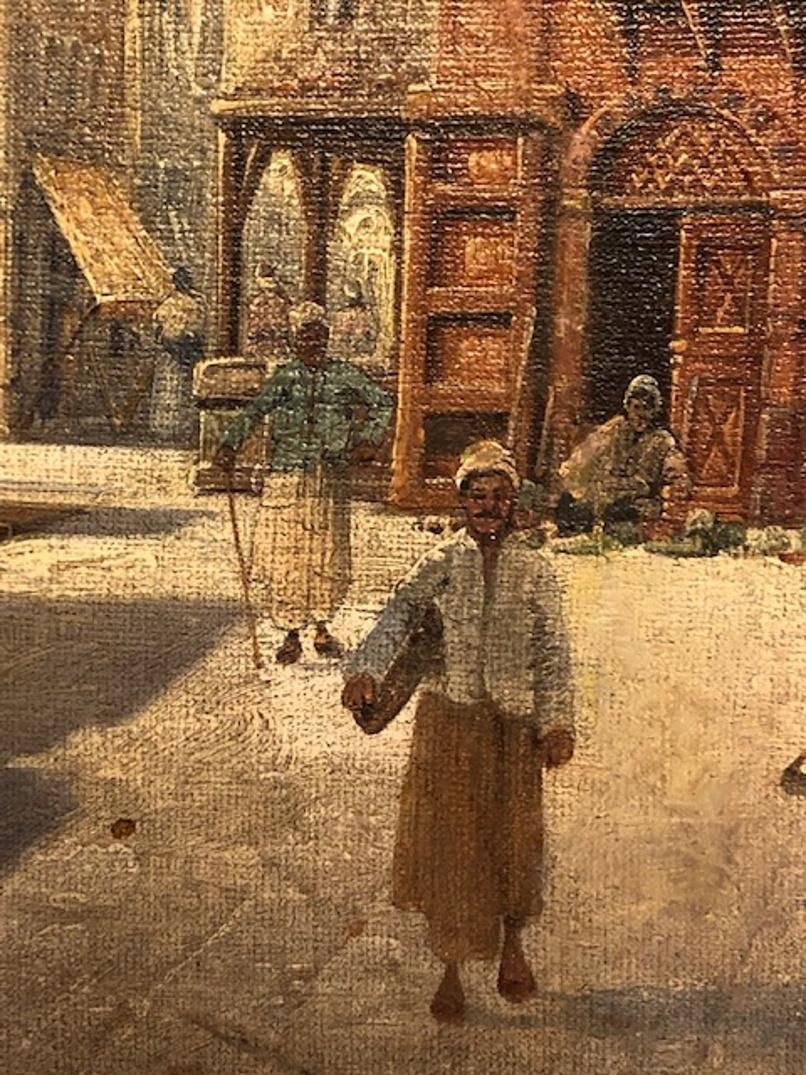 Dipinto Henry Carnier, Scena di strada orientale di Medina, dipinto originale in bianco e nero, 1880 ca. 1880s