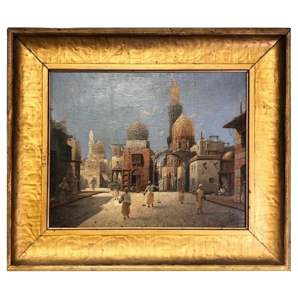 Henry Carnier, Scène de rue orientale de Medina, peinture O/C originale, vers 1880  en vente