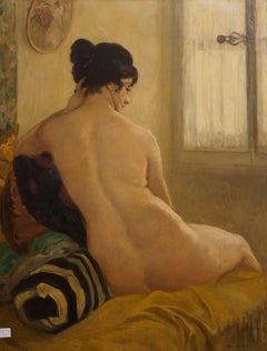huile sur toile "Nu féminin" dans un cadre Peinture Art Nouveau signée