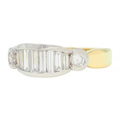Henry Carré 0.90 CTW Diamond Platinum 18 Karat Yellow Gold Vintage Band Ring