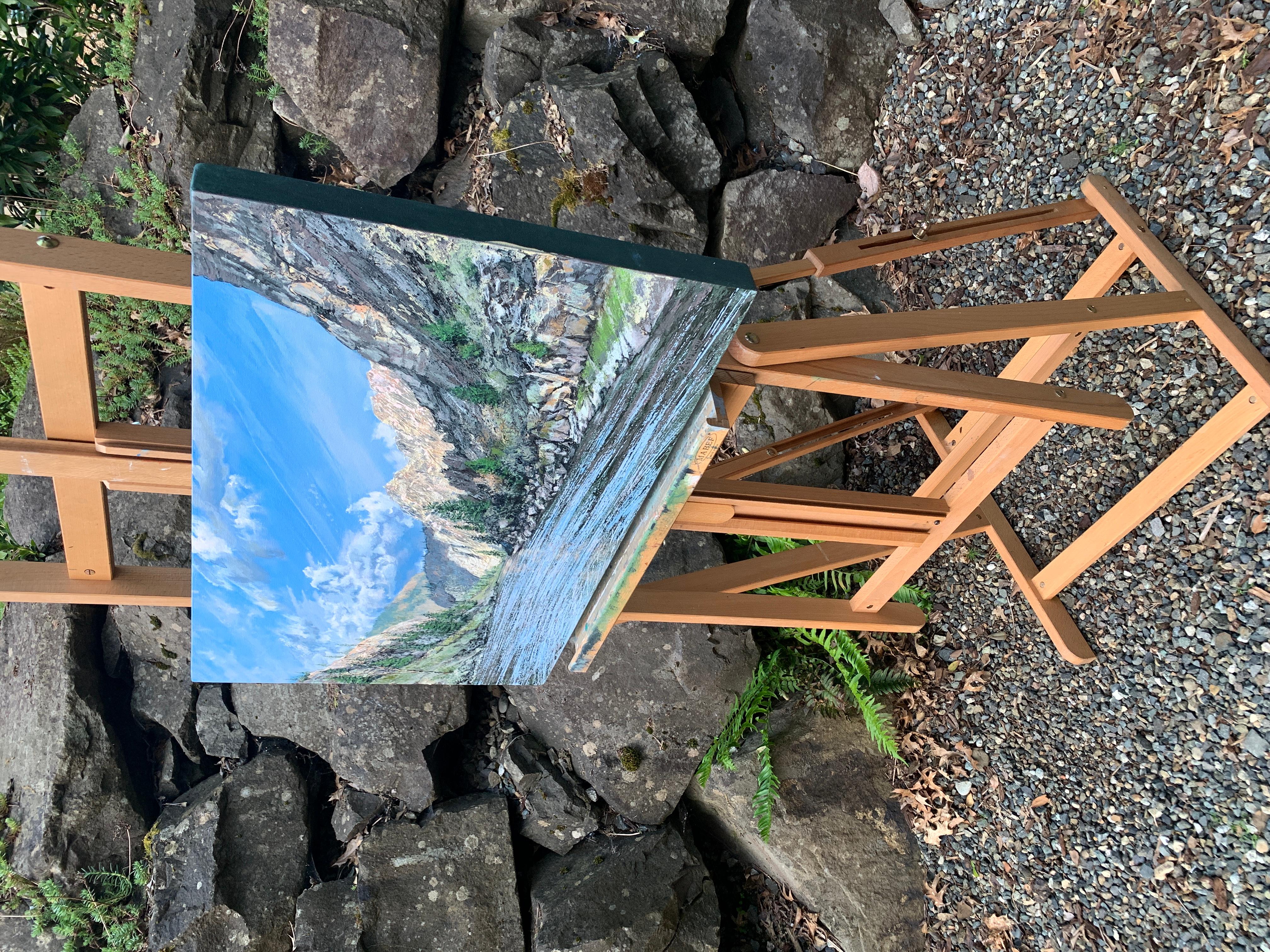 Vista sul fiume Salmon, dipinto originale - Art Realismo di Henry Caserotti