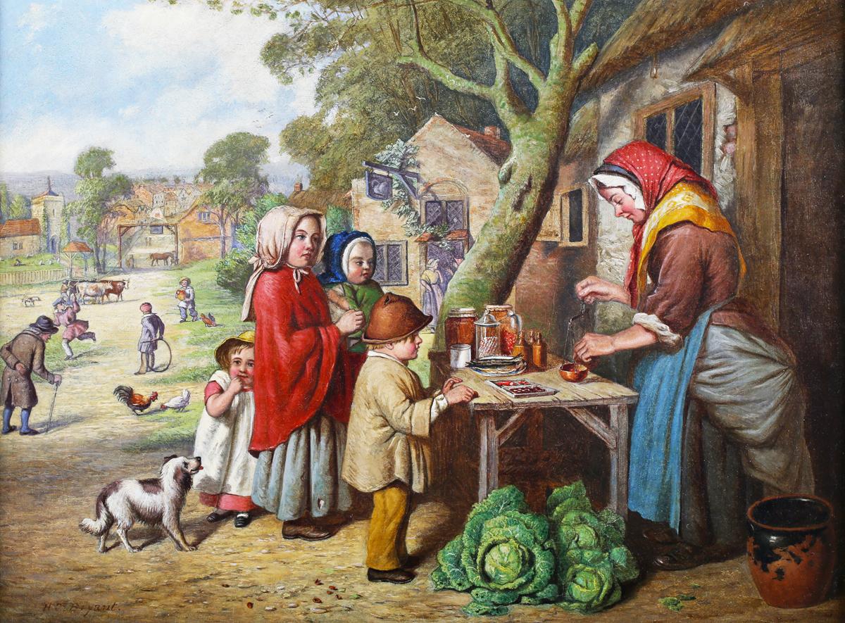  Henry Charles Bryant 19th century oil, genre scene, children at fair  For Sale 1