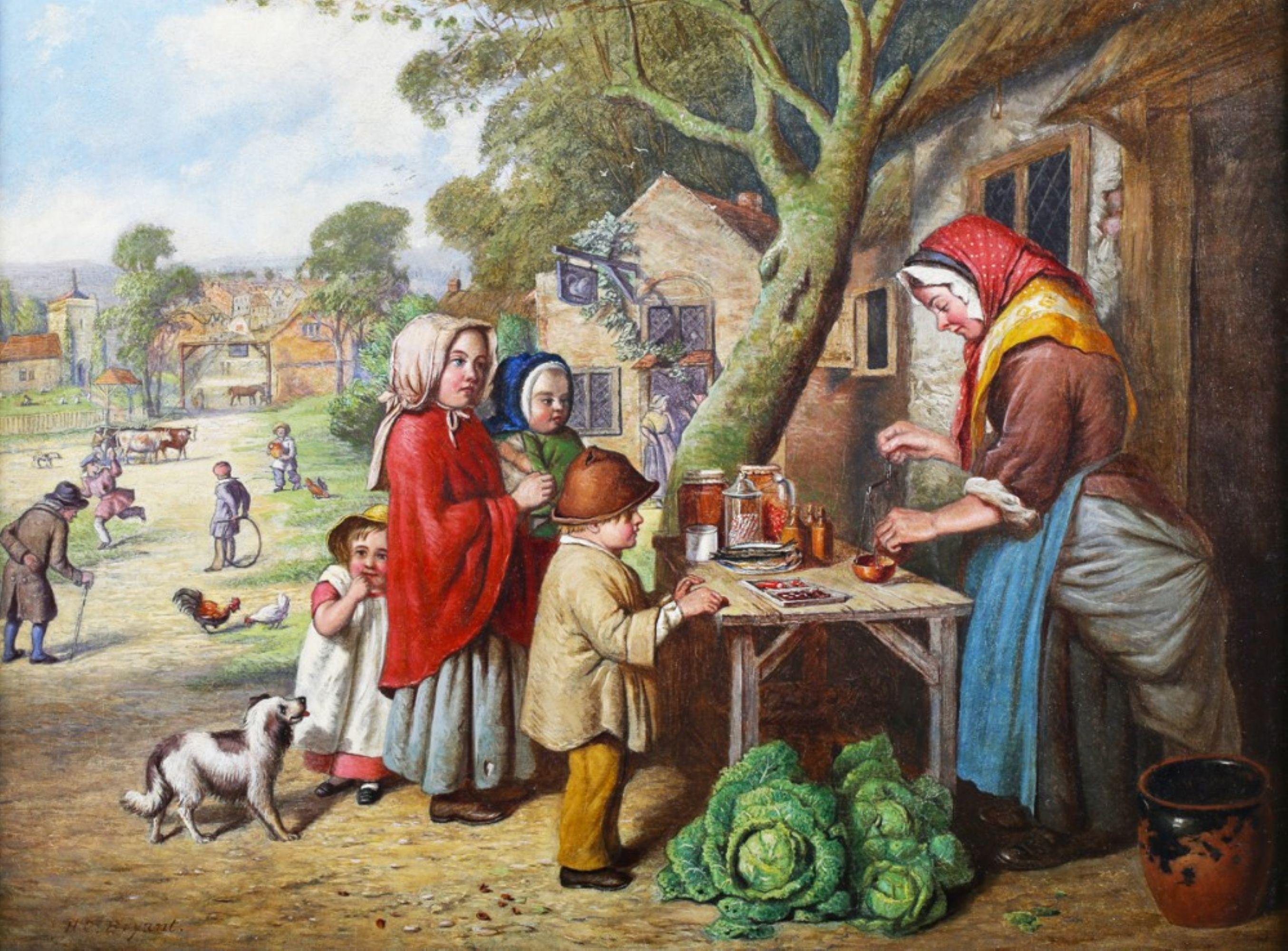  Henry Charles Bryant Figurative Painting – Henry Charles Bryant, Ölgemälde, Genreszene, Kinder auf der Messe, 19. Jahrhundert