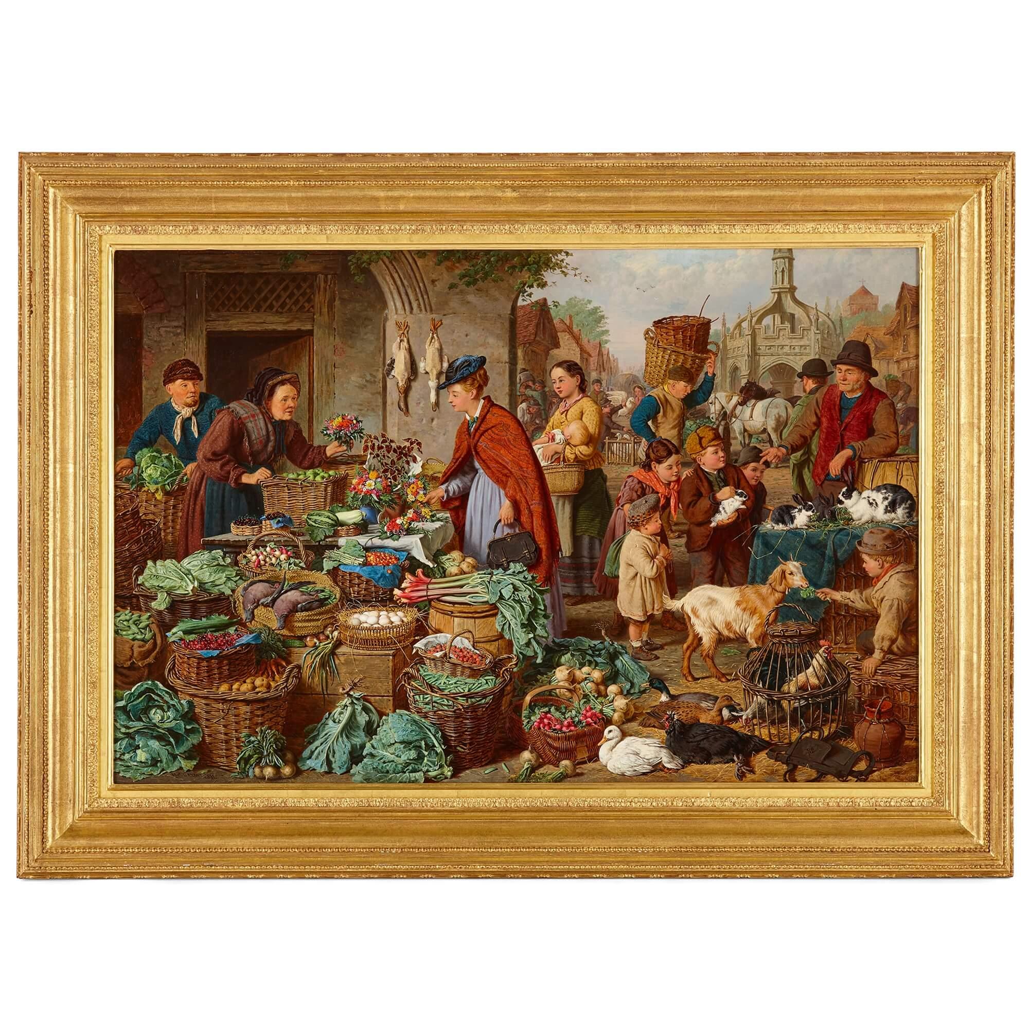 19th Century Oil Painting of a Market Scene by H. C. Bryant 
