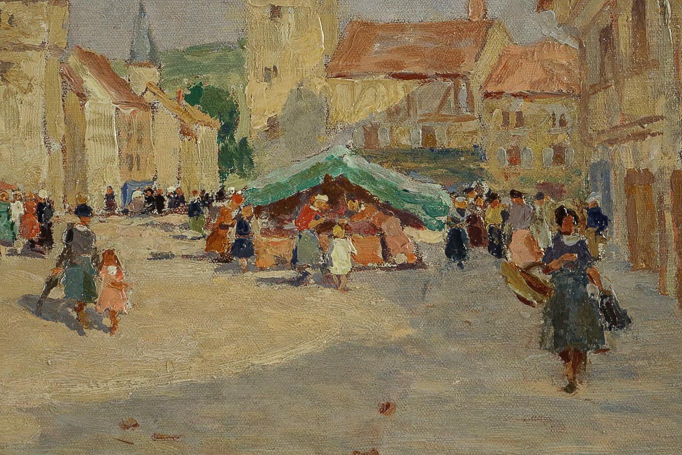 Henry Charles Séné, Oil on Canvas, Brittany Market Scene, circa 1920 In Good Condition For Sale In Saint Ouen, FR
