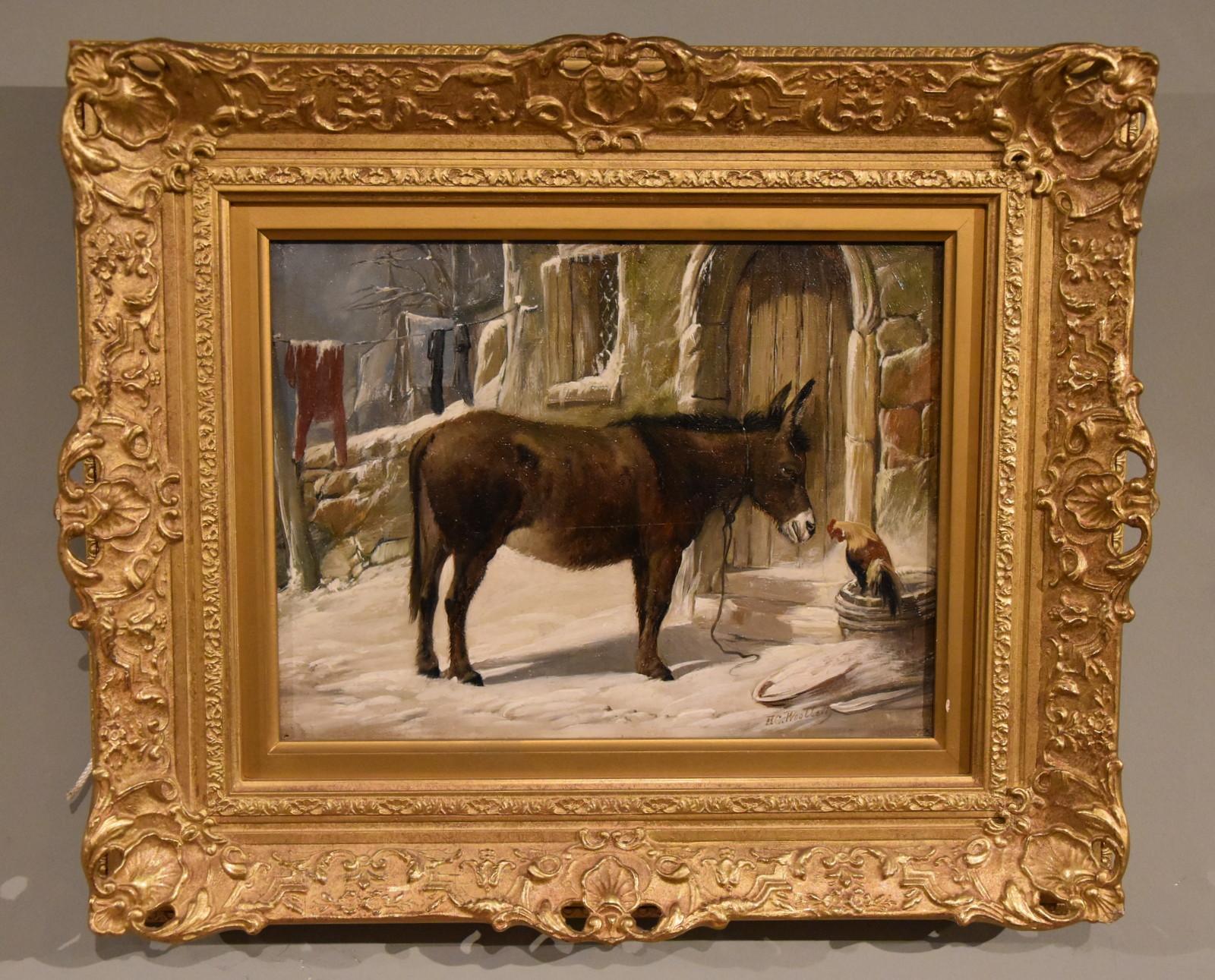 Oil Painting by Henry Charles Woollett  "Winter" 1826 - 1890 Henry was born in Brighton then lived in Cheltenham and Liverpool. He painted rustic landscape with animals found in the Whittaker AG and Grovesnor. Oil on canvas. 