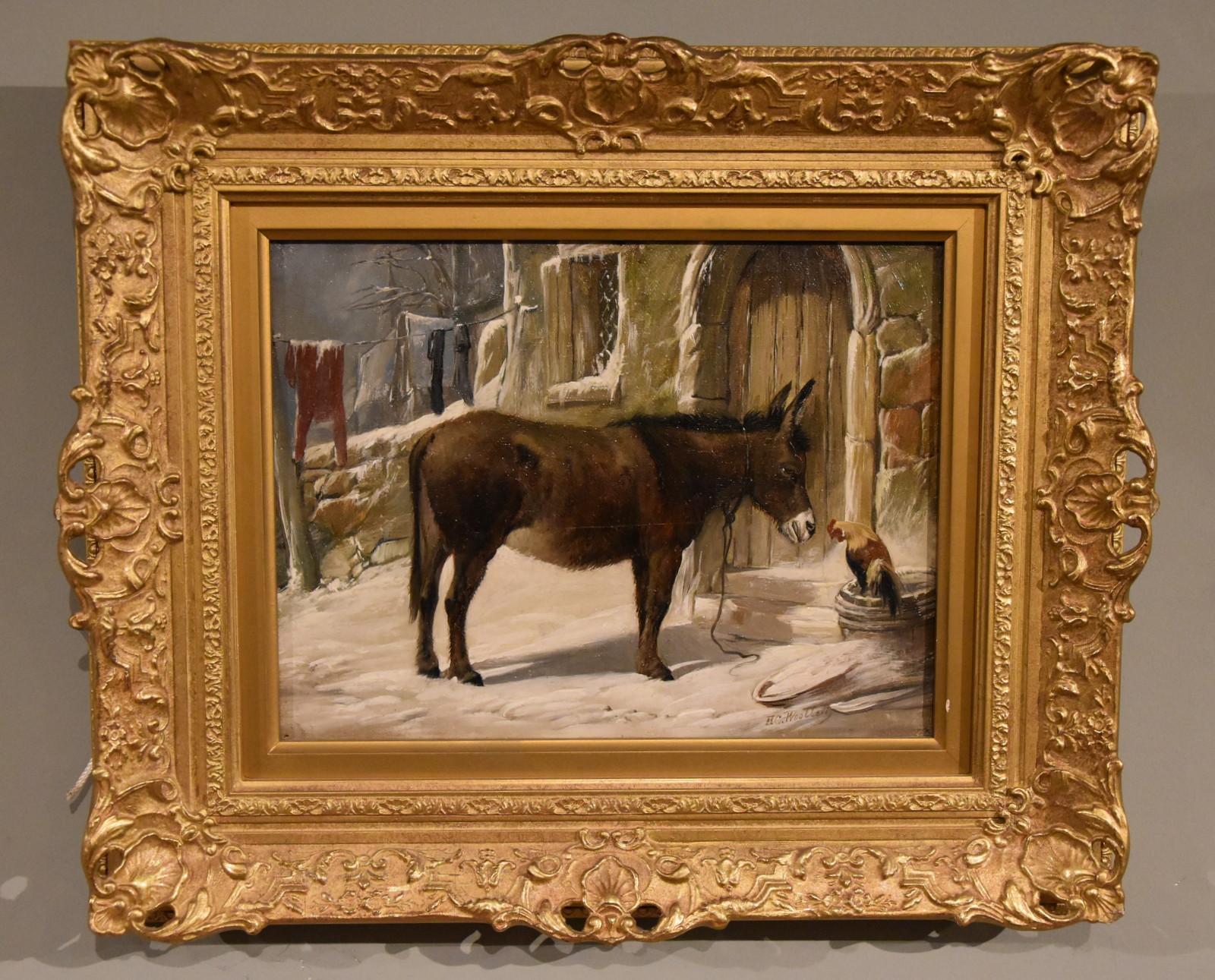 Oil Painting by Henry Charles Woollett  "Winter" 1826 - 1890 Henry was born in Brighton then lived in Cheltenham and Liverpool. He painted rustic landscape with animals found in the Whittaker AG and Grovesnor. Oil on canvas.  Signed.

Dimensions