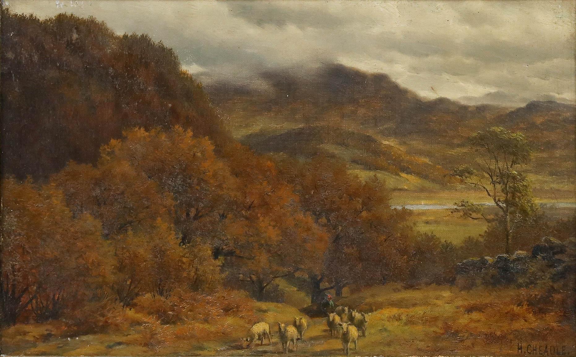 Henry Cheadle (1852-1910) - Framed Early 20th Century Oil, Herding the Flock For Sale 1