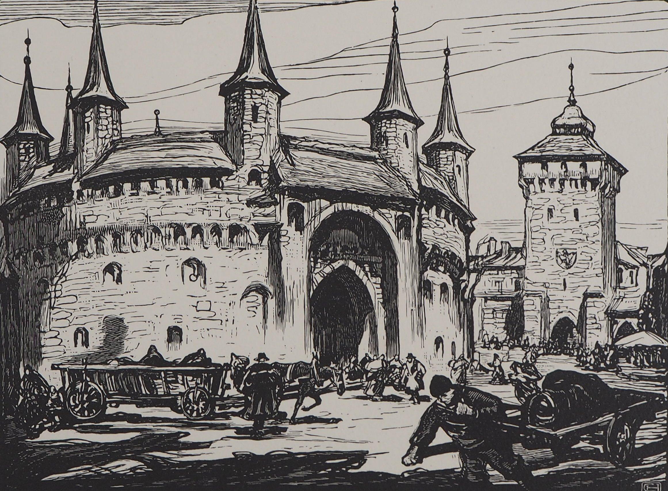 Polonia, Castello di Cracovia - Incisione originale su legno, firmata e numerata a mano - Print di Henry CHEFFER