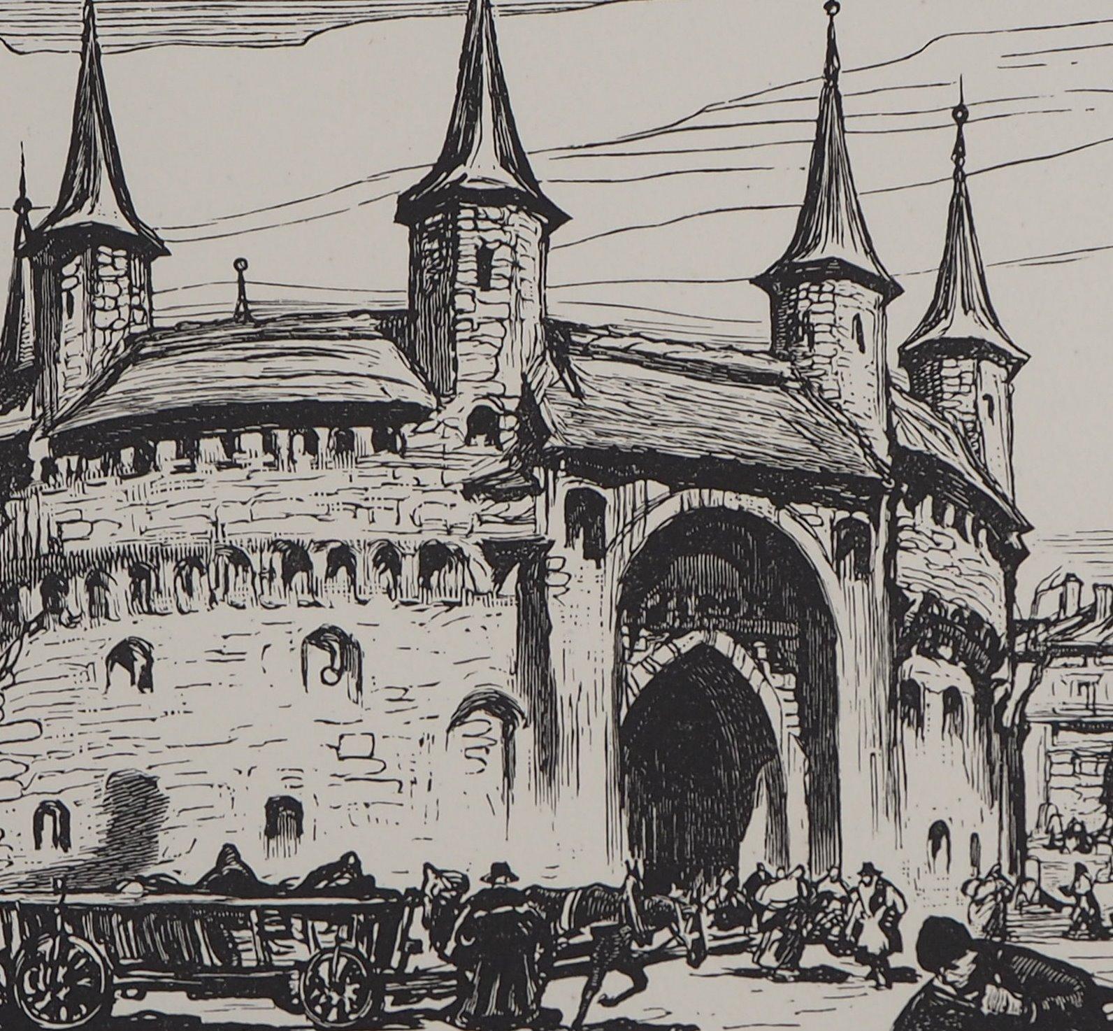 Polonia, Castello di Cracovia - Incisione originale su legno, firmata e numerata a mano - Print Moderno di Henry CHEFFER
