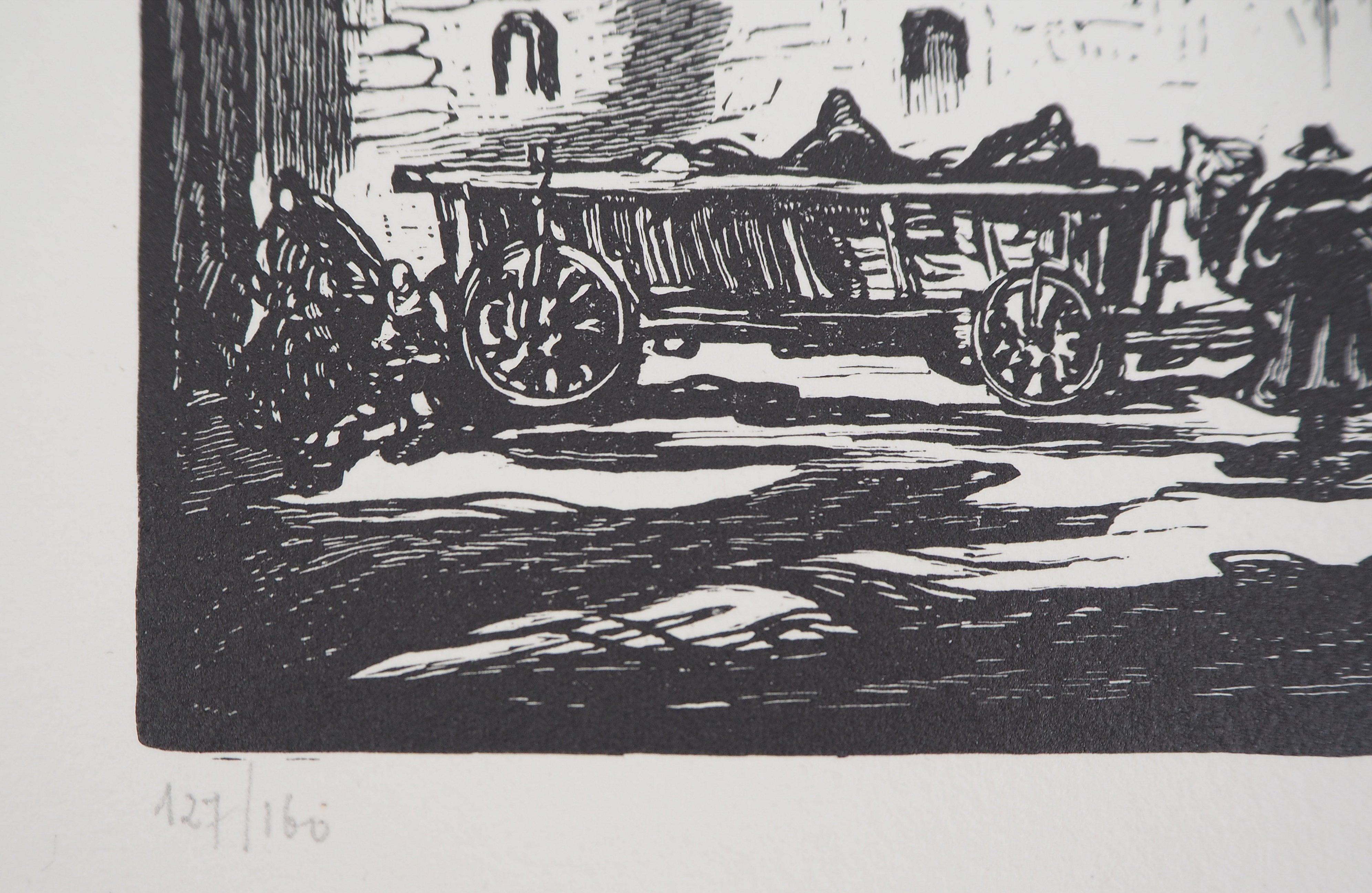Polonia, Castello di Cracovia - Incisione originale su legno, firmata e numerata a mano - Landscape Print Grigio di Henry CHEFFER