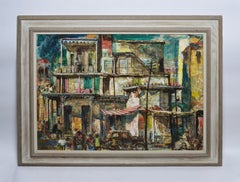 Vintage American Modernist Street Scene Oil Painting Philadelphia by Henry Pitz