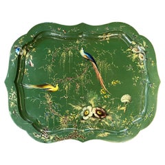 Henry Clay Bandeja inglesa de papel maché pintada a mano con pájaros y follaje c 1820