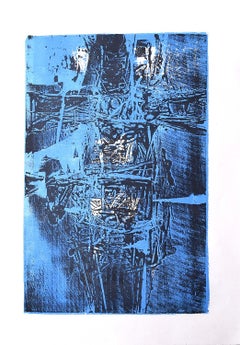 Henry Cliffe (1919-1983) Blue Standing Figure abstract etching