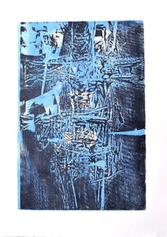 Henry Cliffe (1919-1983) Blue Standing Figure II abstract etching