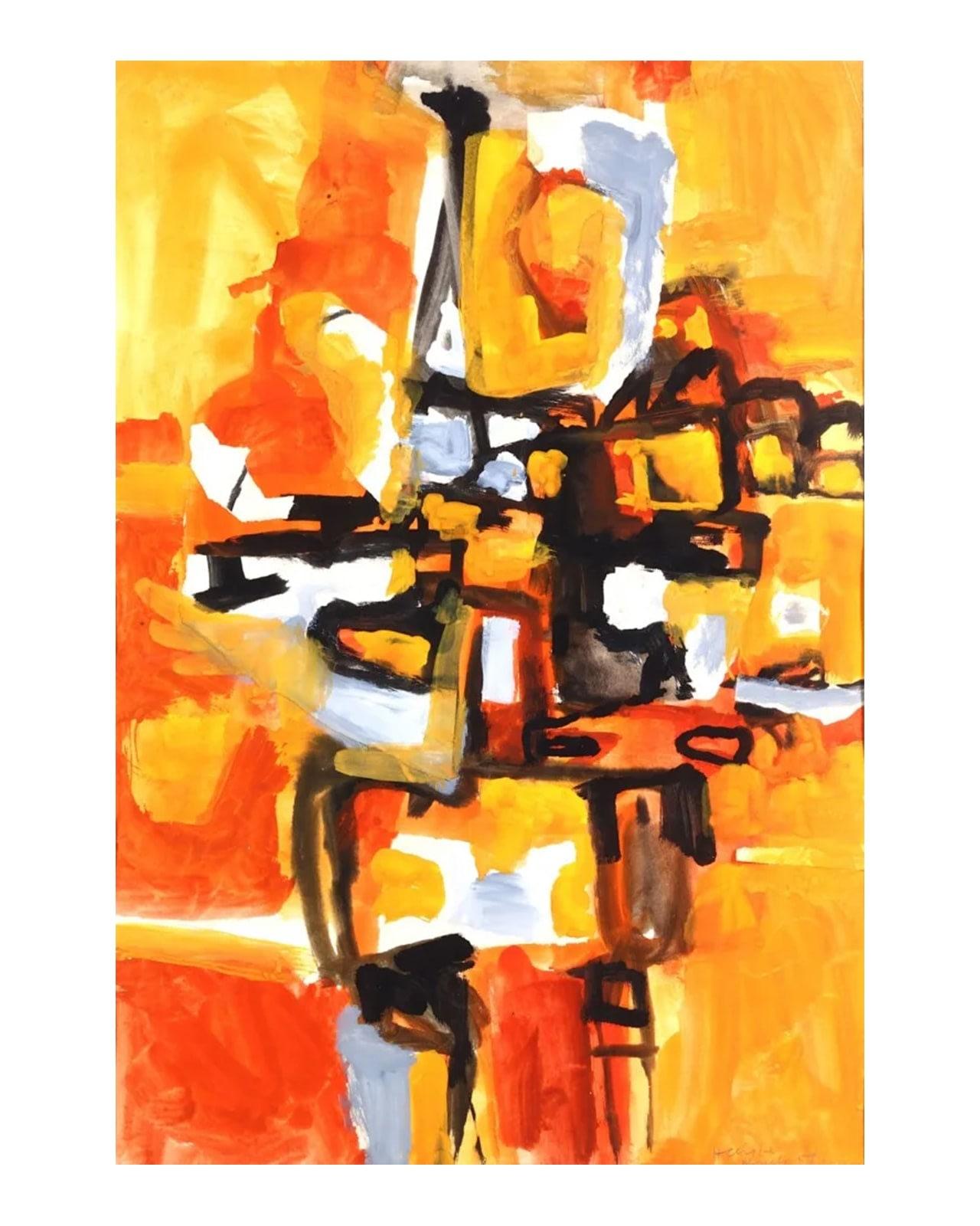 1958
Gouache auf Papier
H79 x B61 cm (gerahmte Maße)
H55 x B37 cm (ungerahmte Maße)
