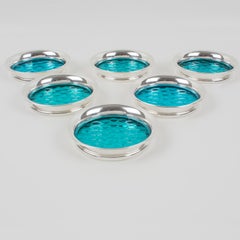 Henry Clifford Davis Sterling Silver Blue Glass Coaster, set of six