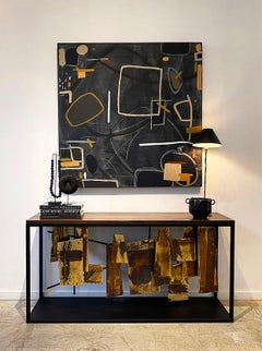 Console Henry di Morgan Clayhall: Acciaio scultoreo con foglia d'oro, personalizzabile