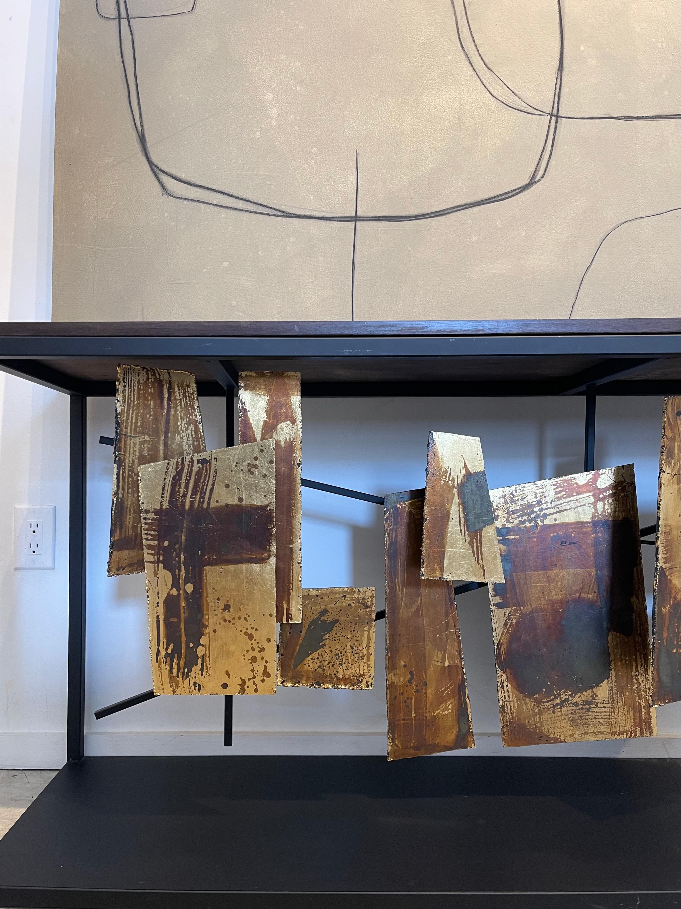 Brutalist Henry Console by Morgan Clayhall: Sculptural Steel with Gold Leaf, Customizable For Sale