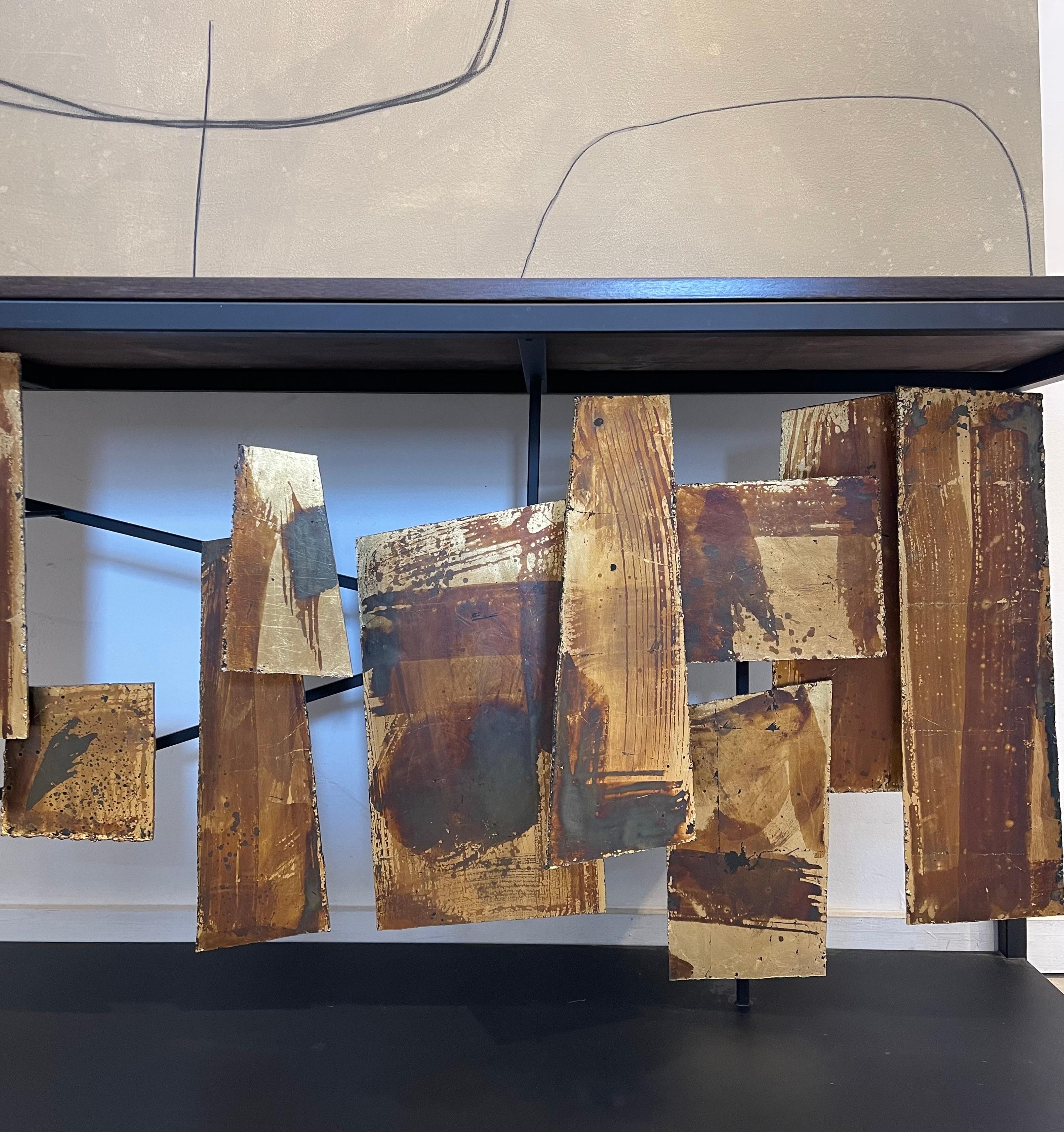 Canadian Henry Console by Morgan Clayhall: Sculptural Steel with Gold Leaf, Customizable For Sale