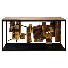 Henry Console by Morgan Clayhall, sculptural steel gold leaf custom