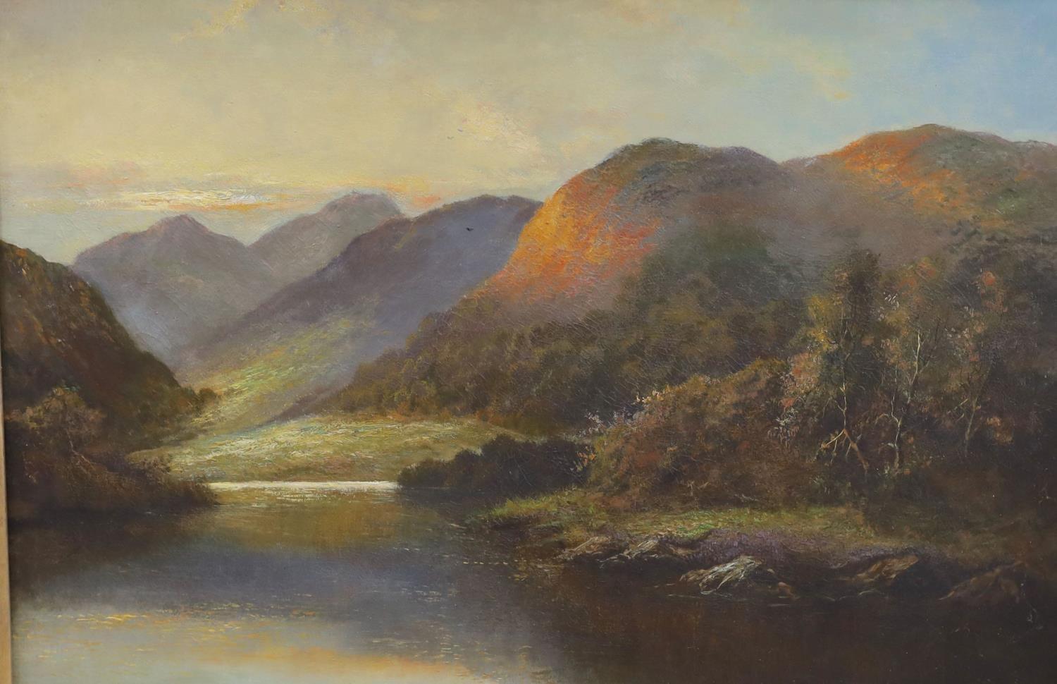 Henry Cooper Landscape Painting - Victorian Scottish Oil Painting, Highland Loch Scene Sunset Landscape, framed 