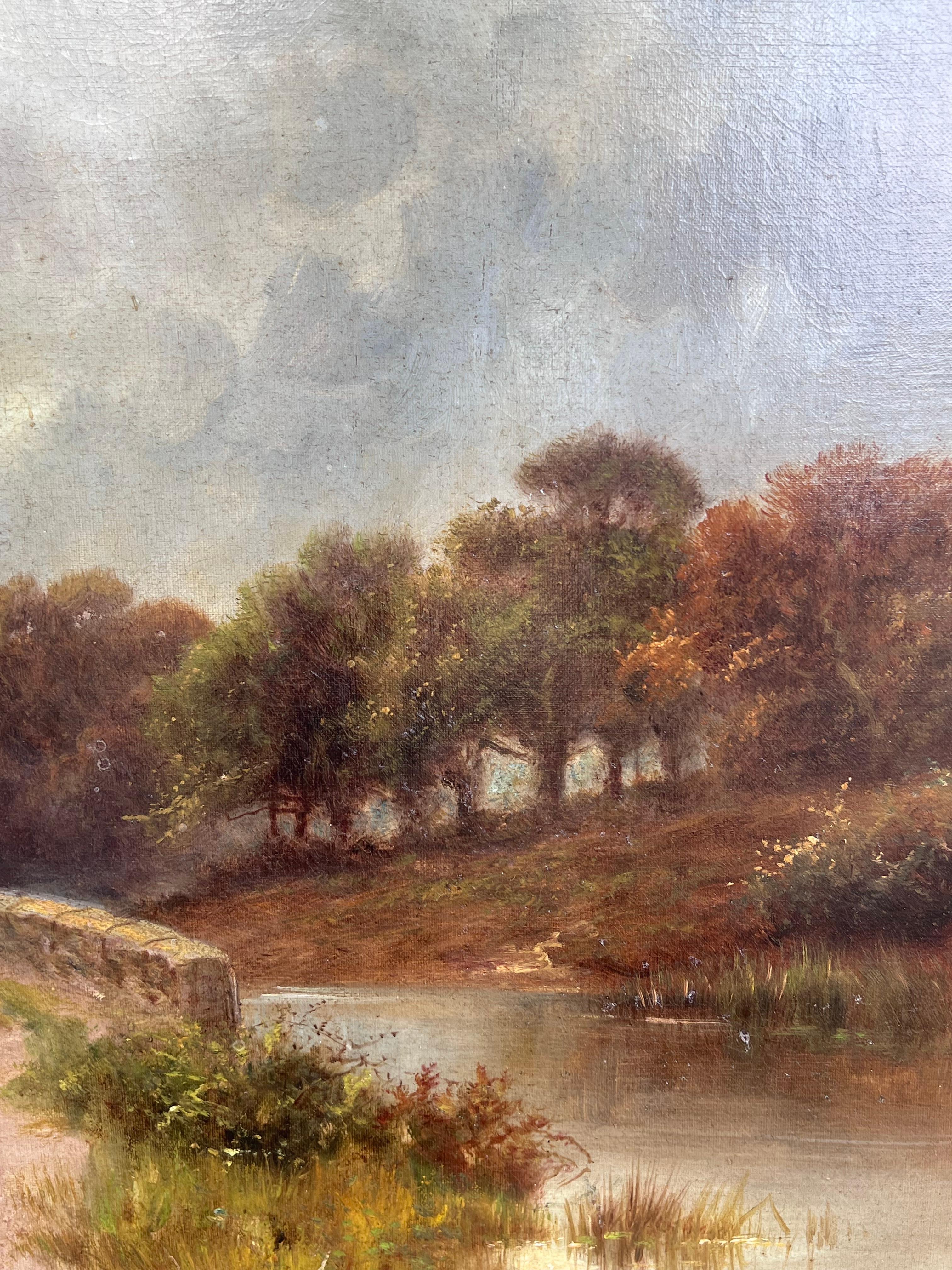 Antico paesaggio rurale inglese firmato Pittura a olio Cavallo e carro in corsia - Painting Scuola inglese di Henry Cooper