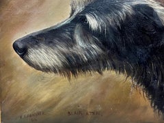 Antique English Dog Oil Painting Head Portrait of Irish Wolf Hound, signed