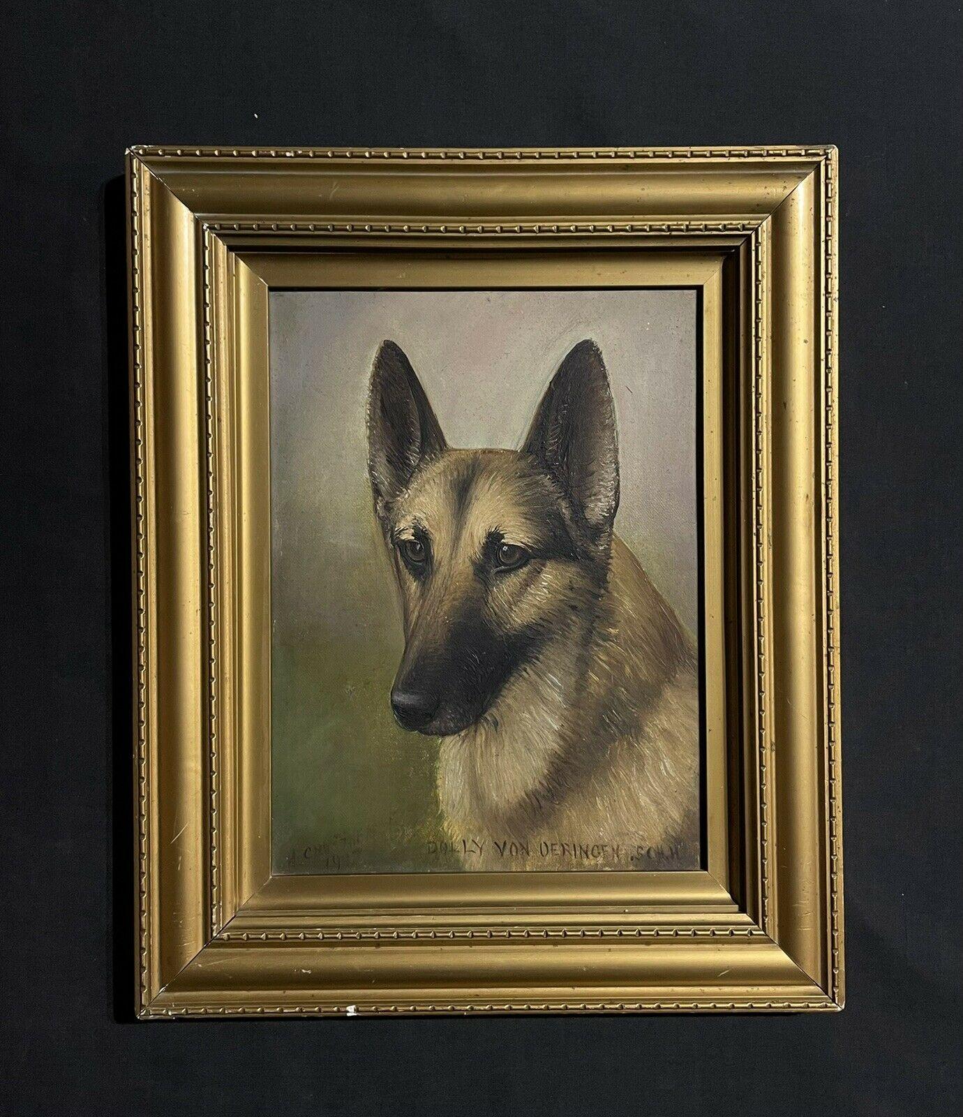 Antique English Dog Painting - Portrait of a German Shepherd Dog, Signed Dated - Brown Animal Painting by Henry Crowther