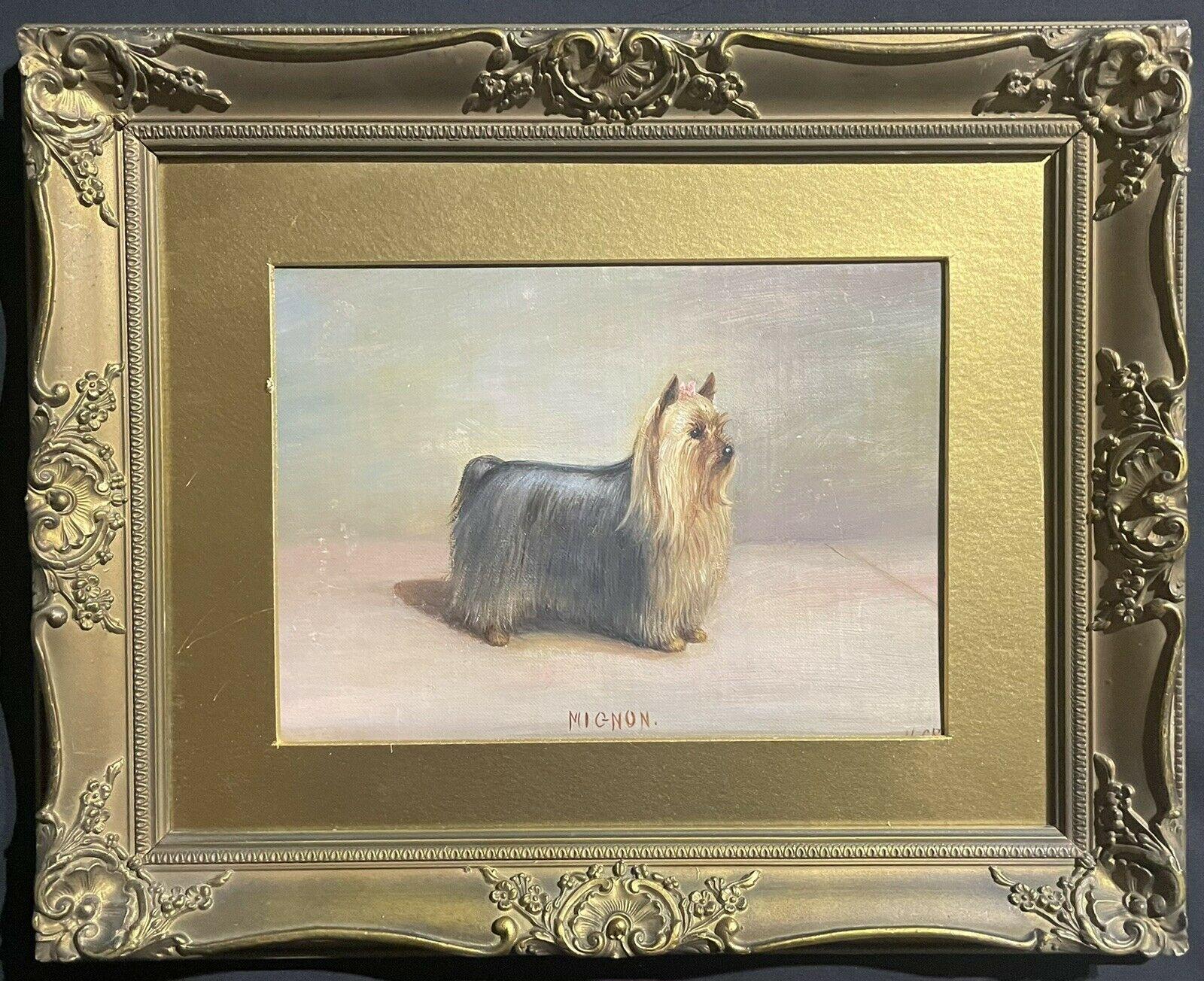 ANTIQUE ENGLISH DOG PAINTING SIGNED OIL - YORKSHIRE TERRIER DOG LONG COATED - Painting by Henry Crowther