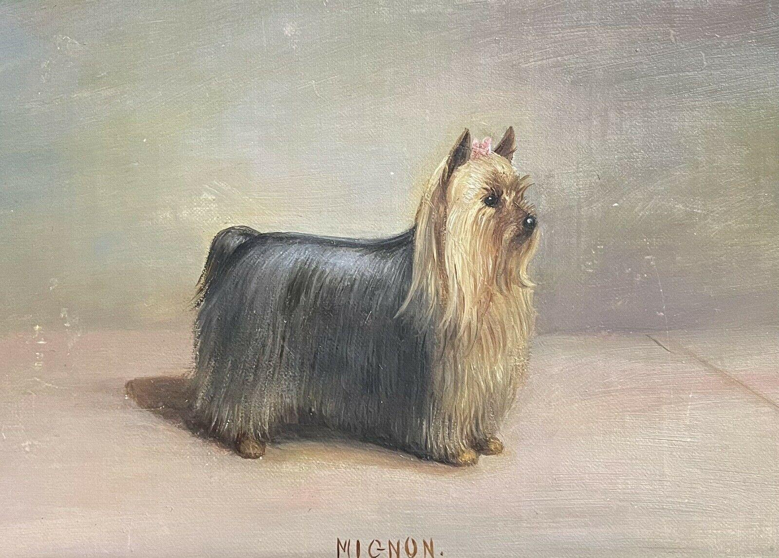 Henry Crowther Animal Painting - ANTIQUE ENGLISH DOG PAINTING SIGNED OIL - YORKSHIRE TERRIER DOG LONG COATED