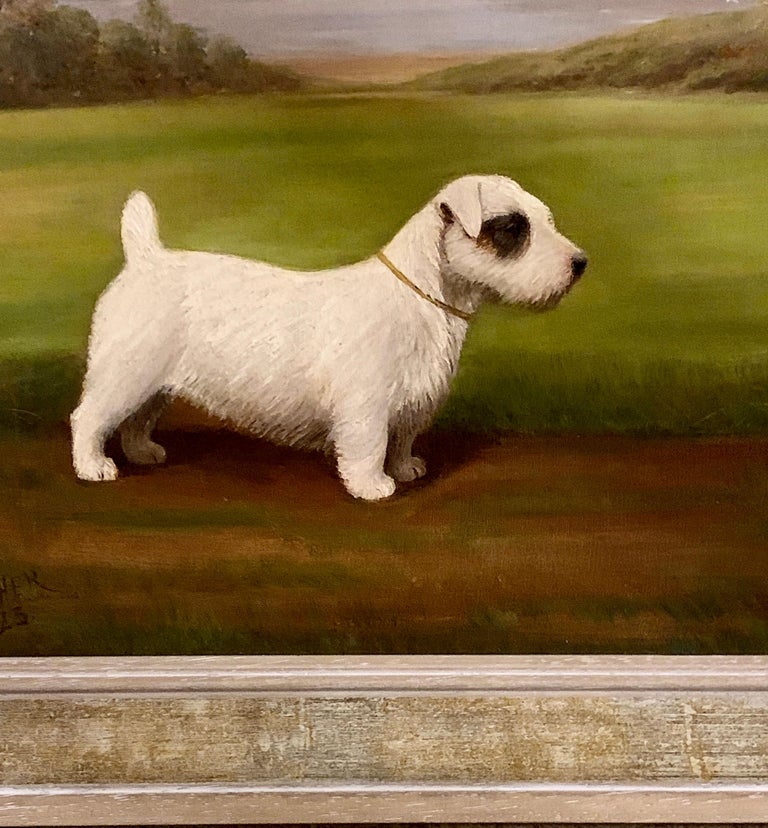 English early 20th century portrait of a Sealyham terrier in a landscape - Painting by Henry Crowther