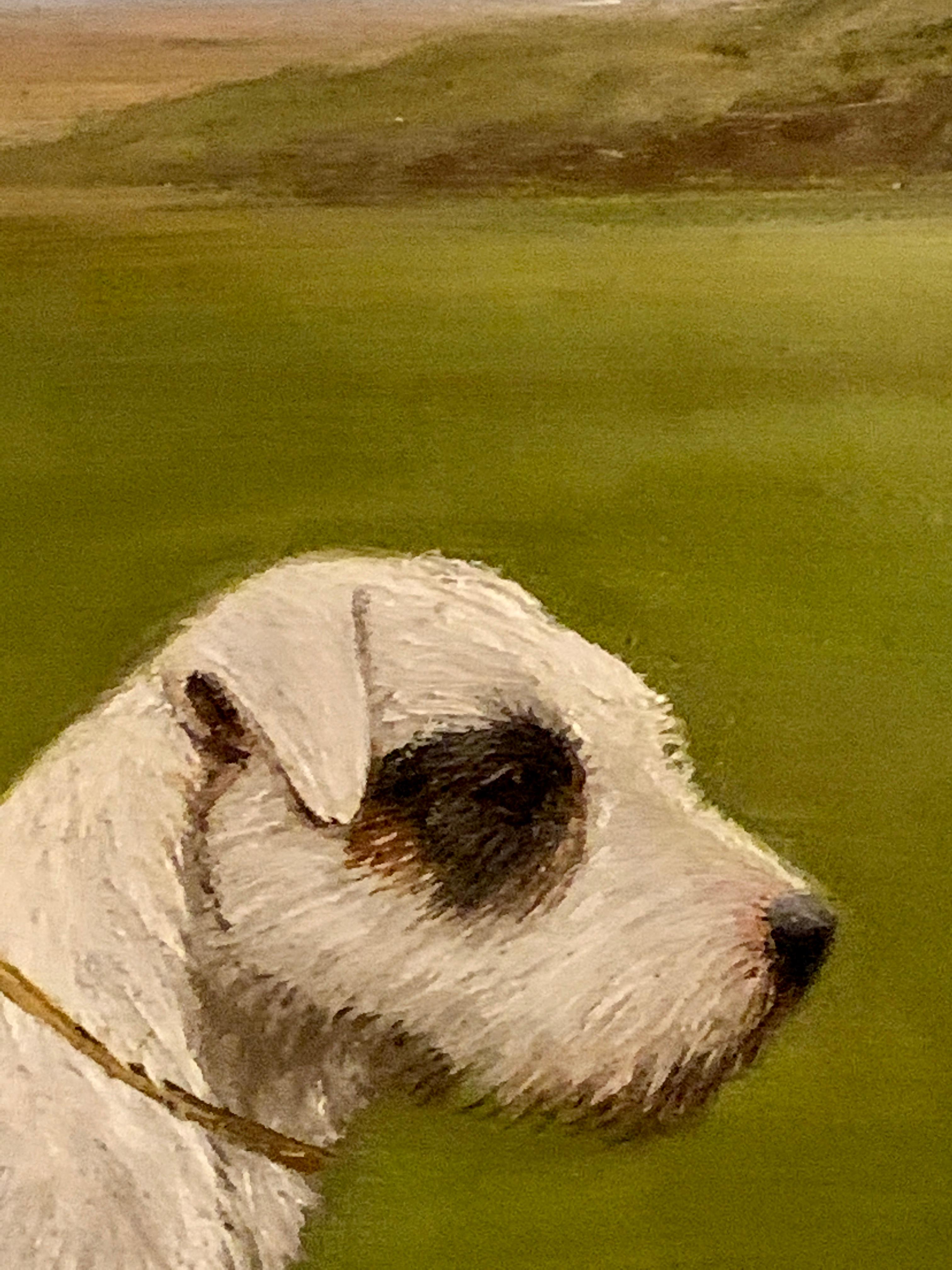 English early 20th century portrait of a Sealyham terrier in a landscape - Victorian Painting by Henry Crowther