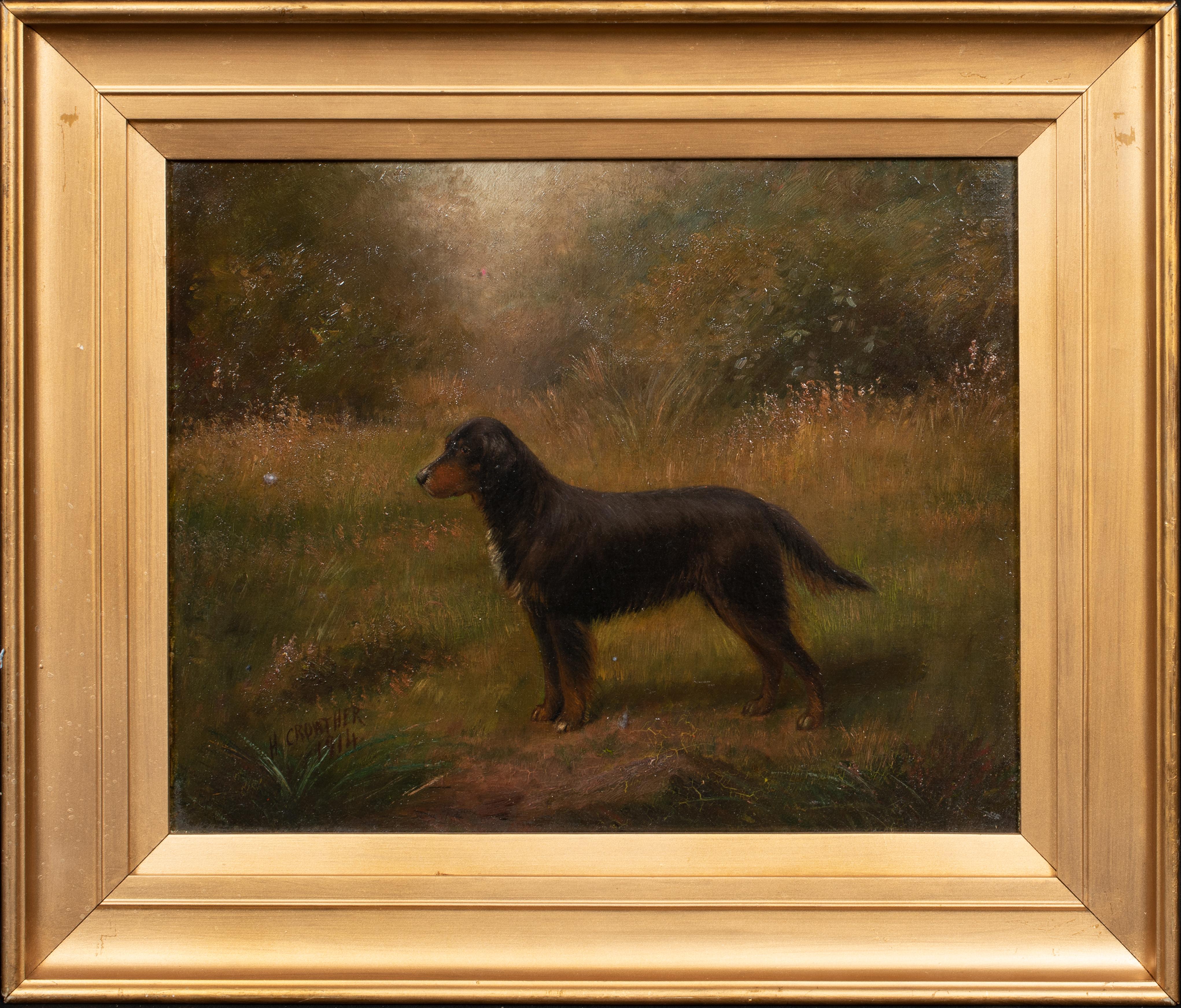 Portrait Of A Gordon Setter, dated 1914 - Painting by Henry Crowther