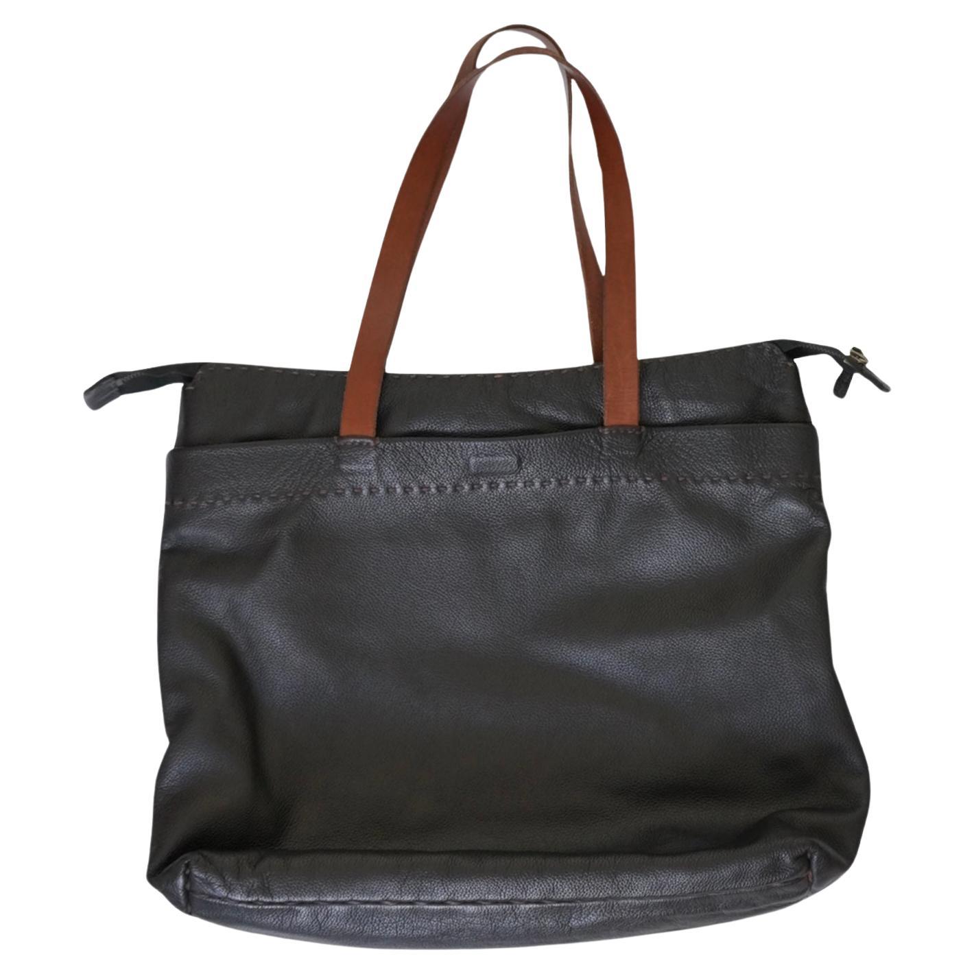 Henry Cuir Black Leather Tote Bag  For Sale
