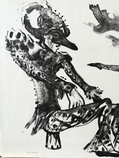 COMÉDIE ITALIENNE Signed Lithograph, Surreal Harlequin and Ballerina, Masquerade